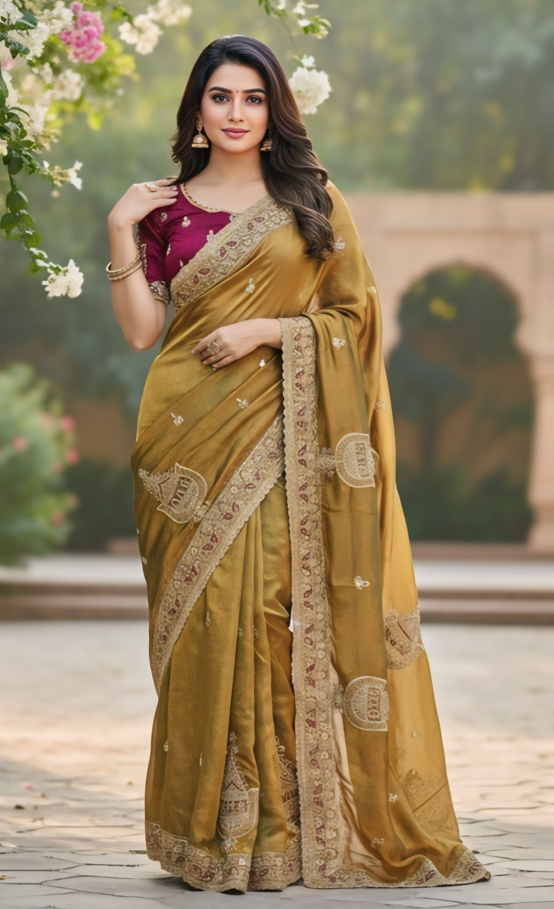 Designer Party Wear Fendy Chiffon Silk Saree with Multi & Sequence Embroidery and Stitched Blouse