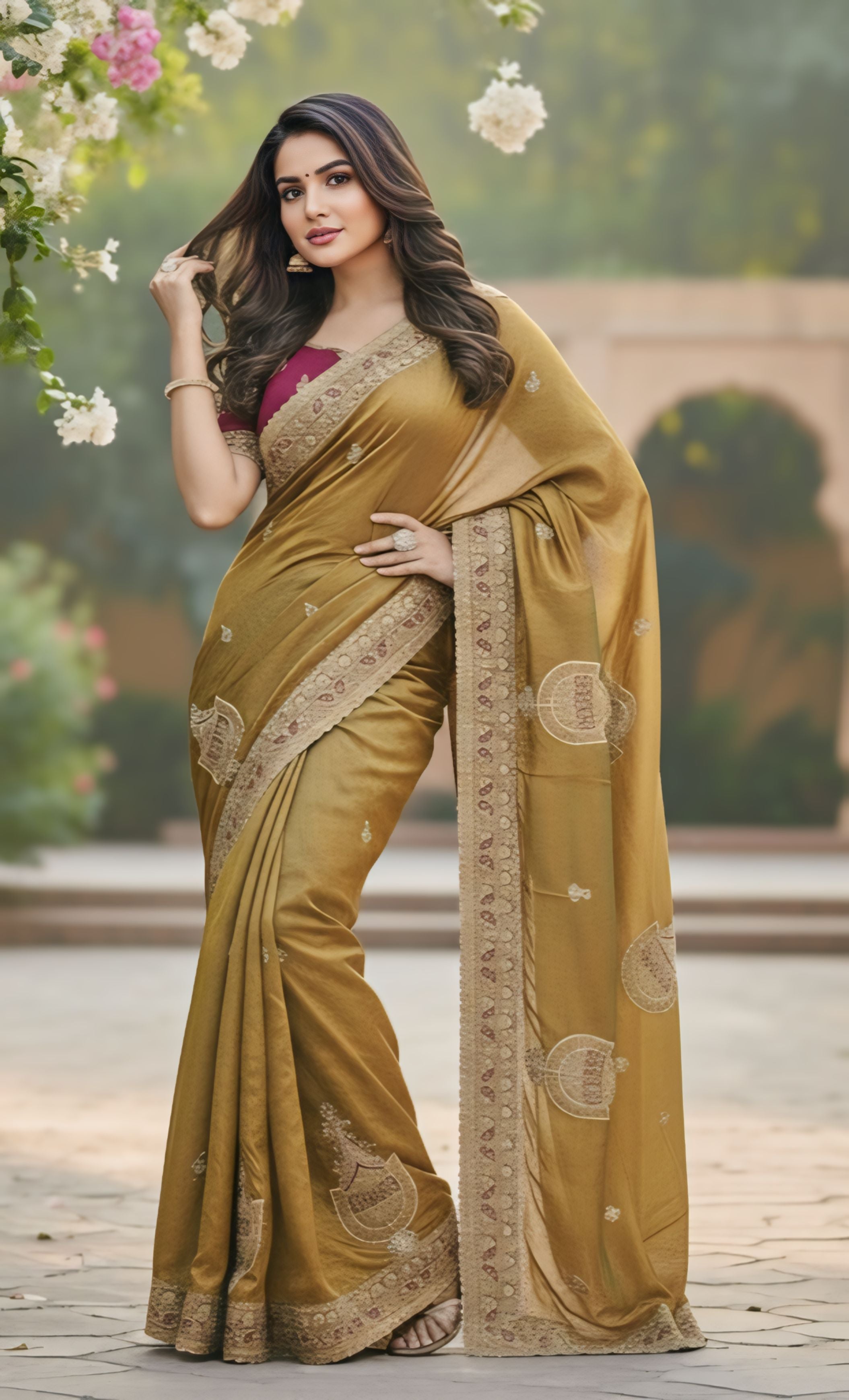 Designer Party Wear Fendy Chiffon Silk Saree with Multi & Sequence Embroidery and Stitched Blouse