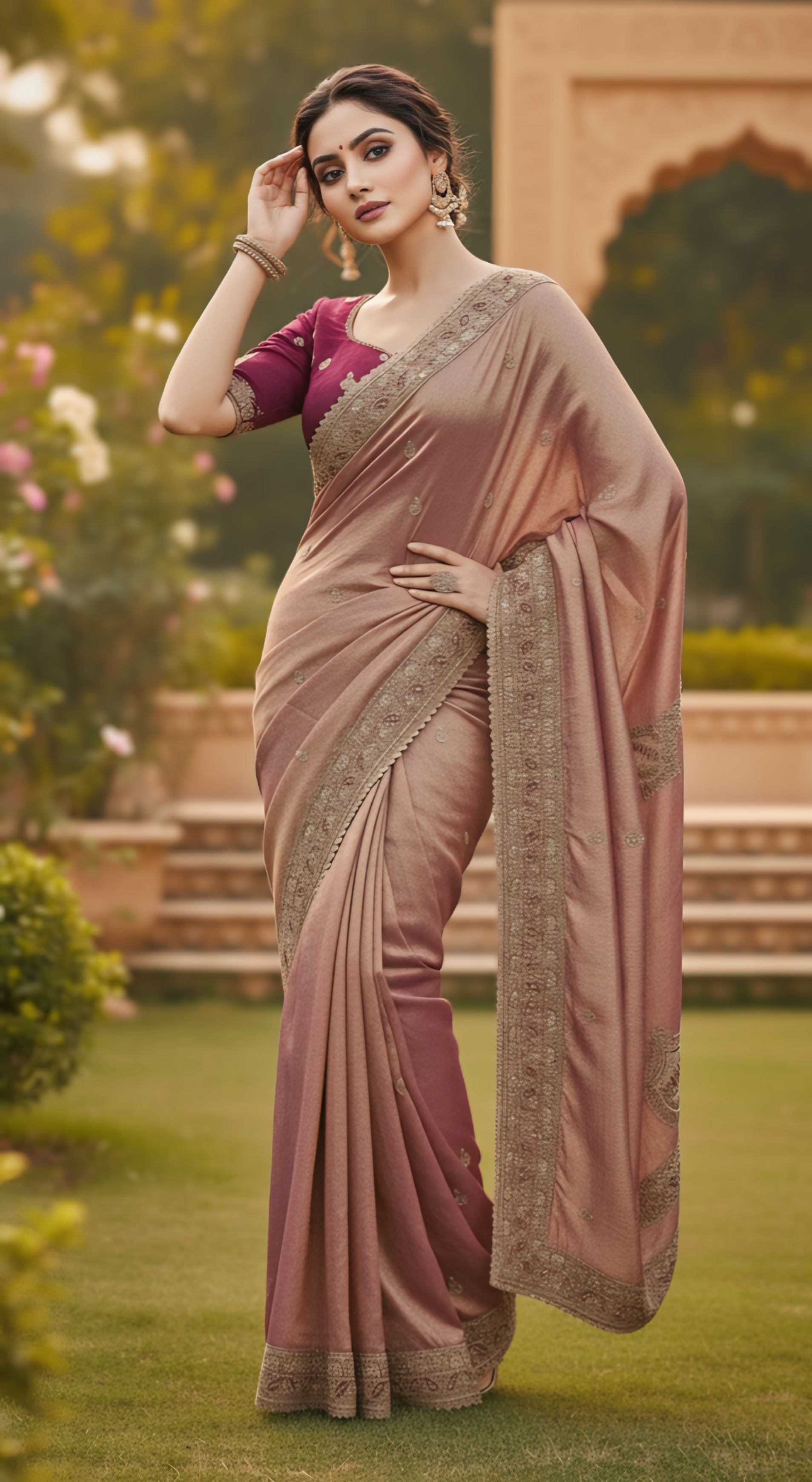 Designer Party Wear Fendy Chiffon Silk Saree with Multi & Sequence Embroidery and Stitched Blouse