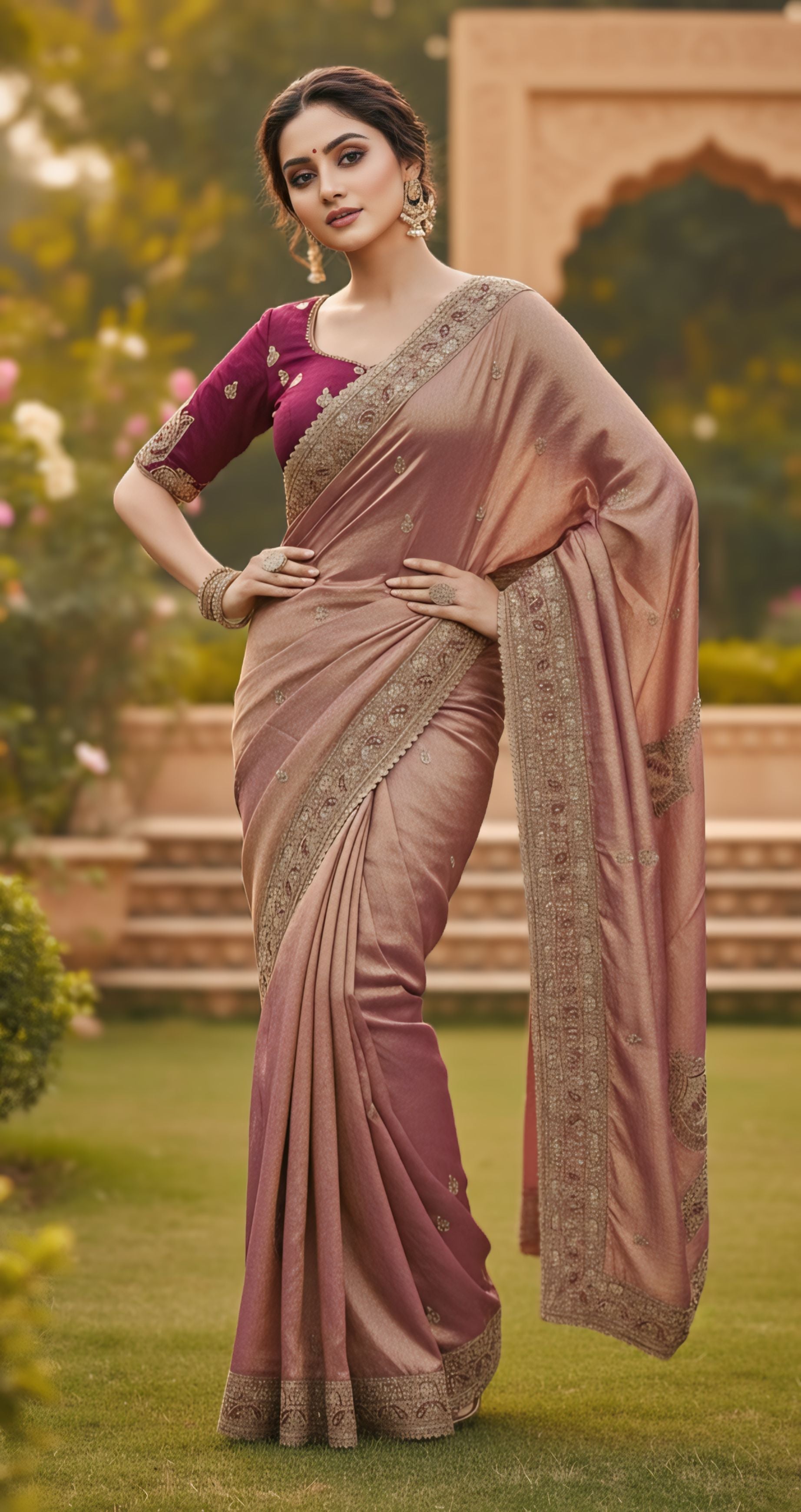Designer Party Wear Fendy Chiffon Silk Saree with Multi & Sequence Embroidery and Stitched Blouse