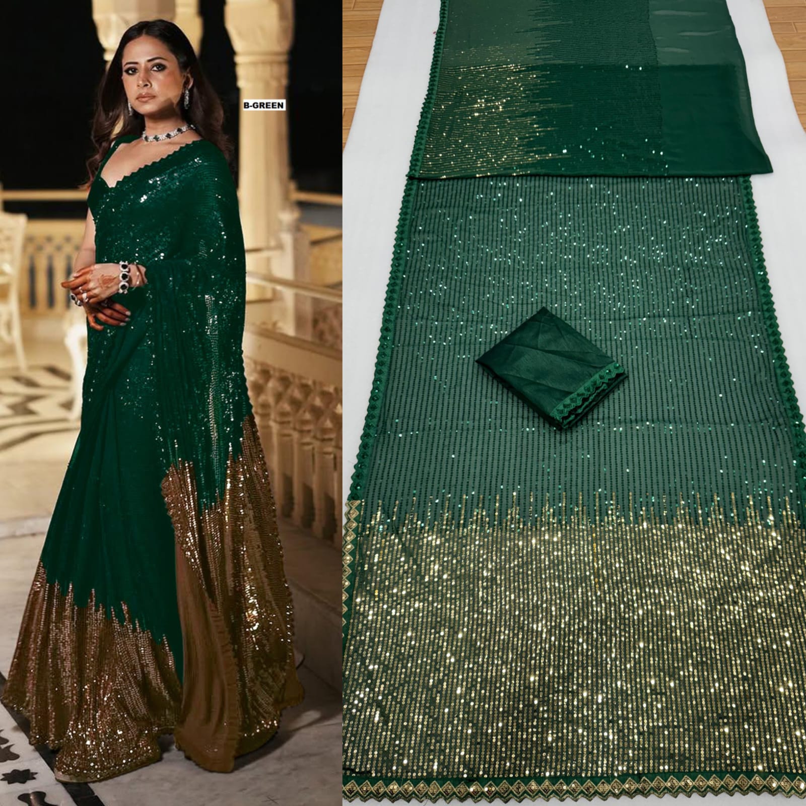 CLOVIRA Heavy Georgette Saree with Dual Sequins Embroidery Work