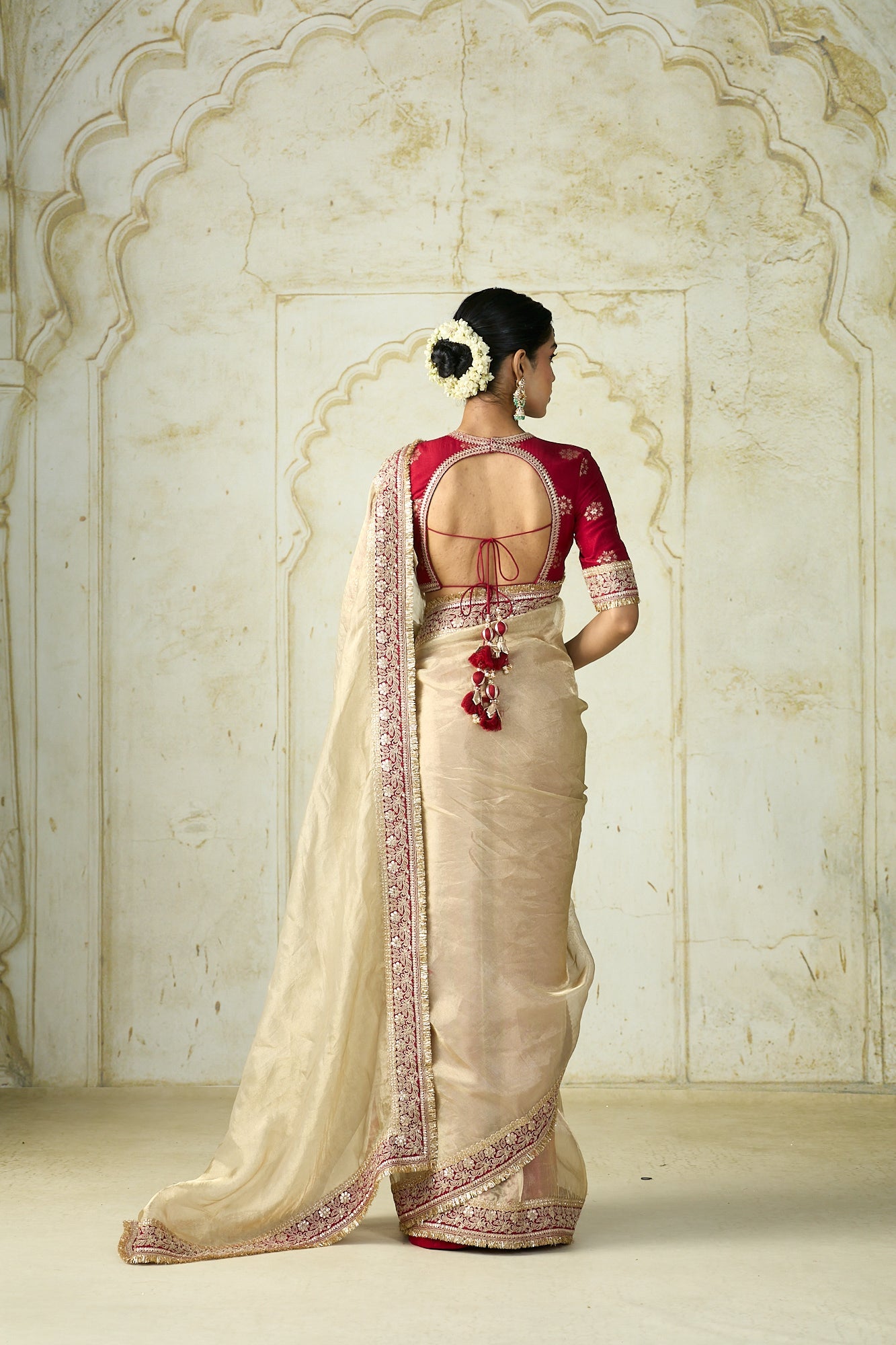 Experience timeless elegance with Designer Traditional Beige Tweel Net Silk Party Wear Saree
