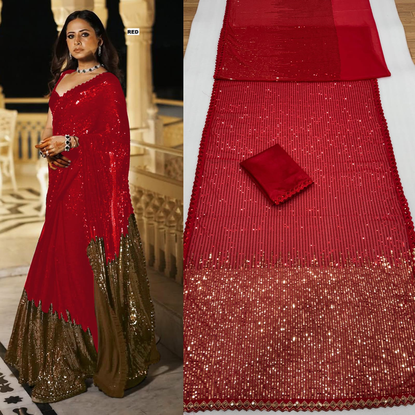 CLOVIRA Heavy Georgette Saree with Dual Sequins Embroidery Work