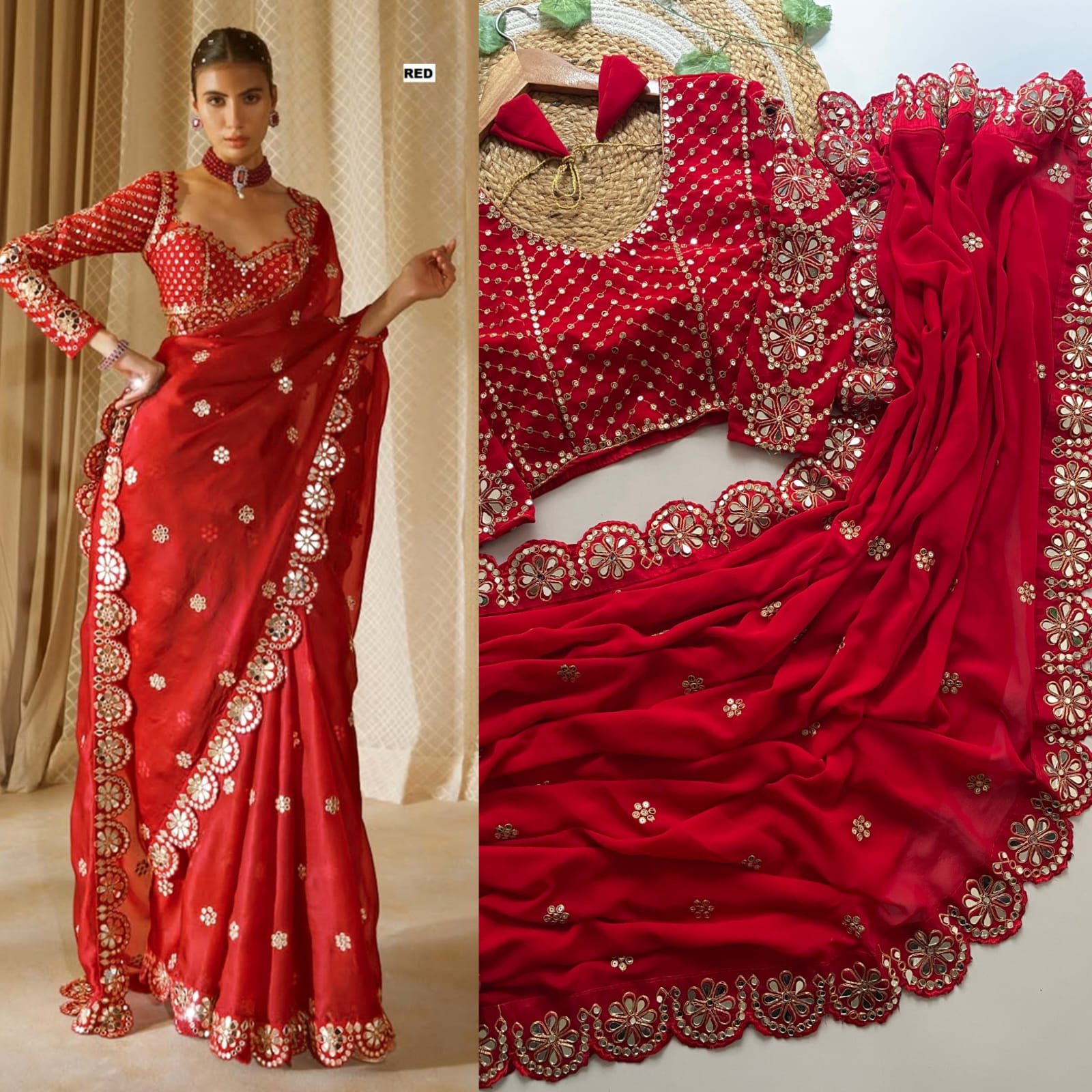 Heavy Faux Georgette Saree with 5mm Sequins & Original Mirror Handwork
