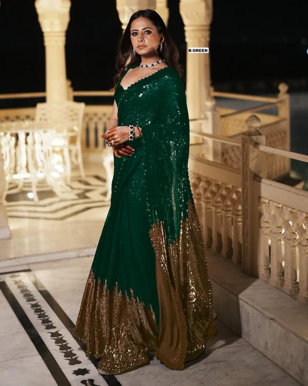 CLOVIRA Heavy Georgette Saree with Dual Sequins Embroidery Work