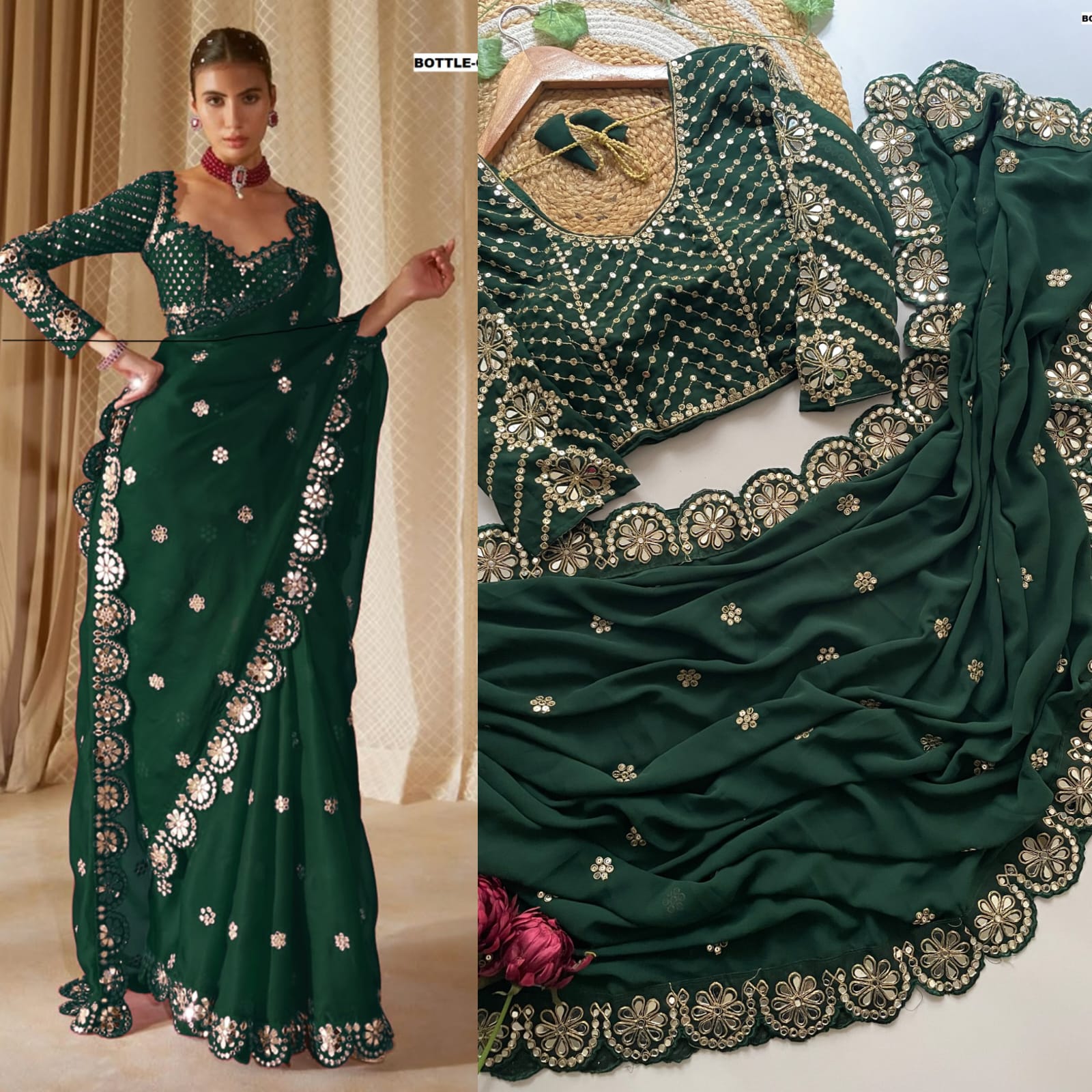 Heavy Faux Georgette Saree with 5mm Sequins & Original Mirror Handwork