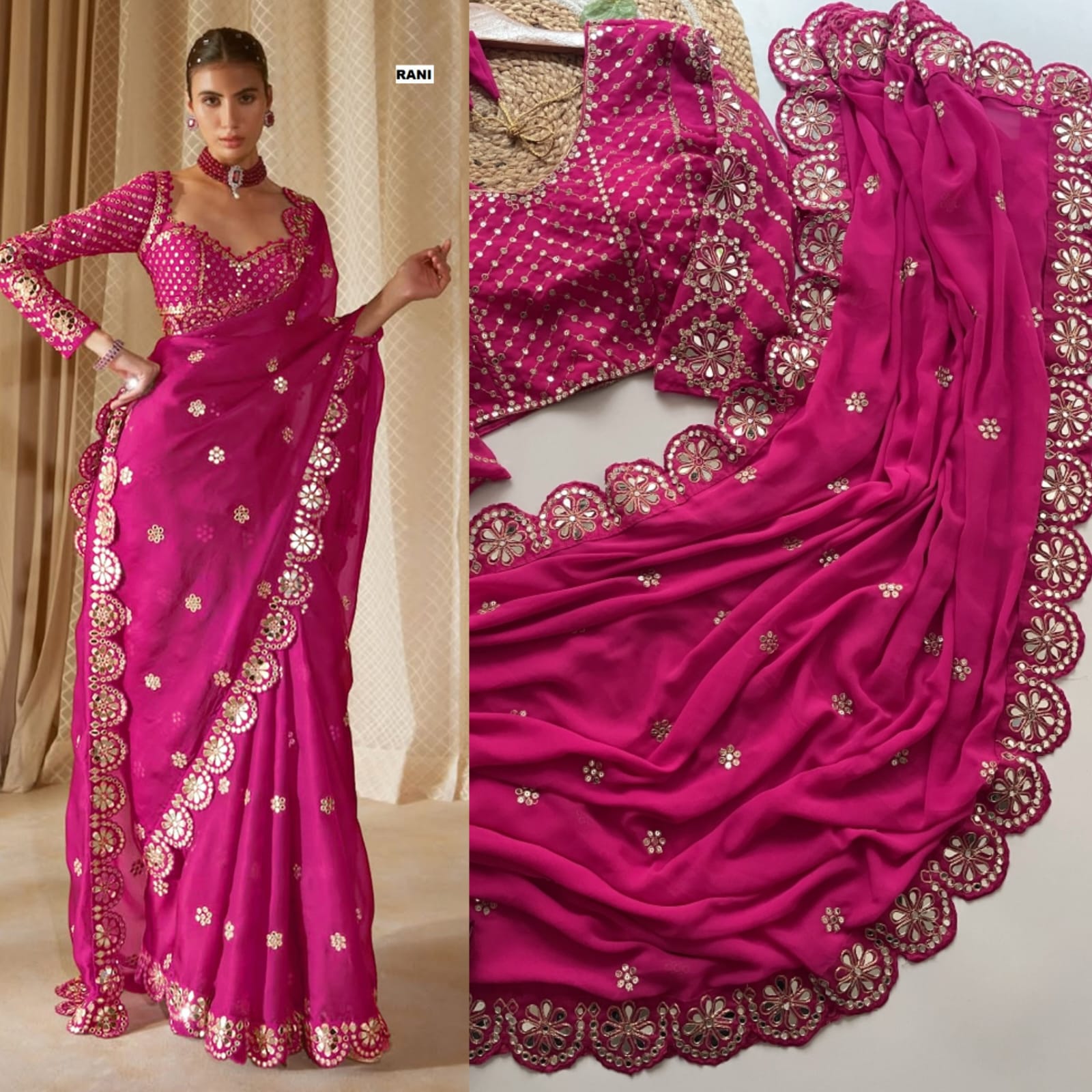 Heavy Faux Georgette Saree with 5mm Sequins & Original Mirror Handwork