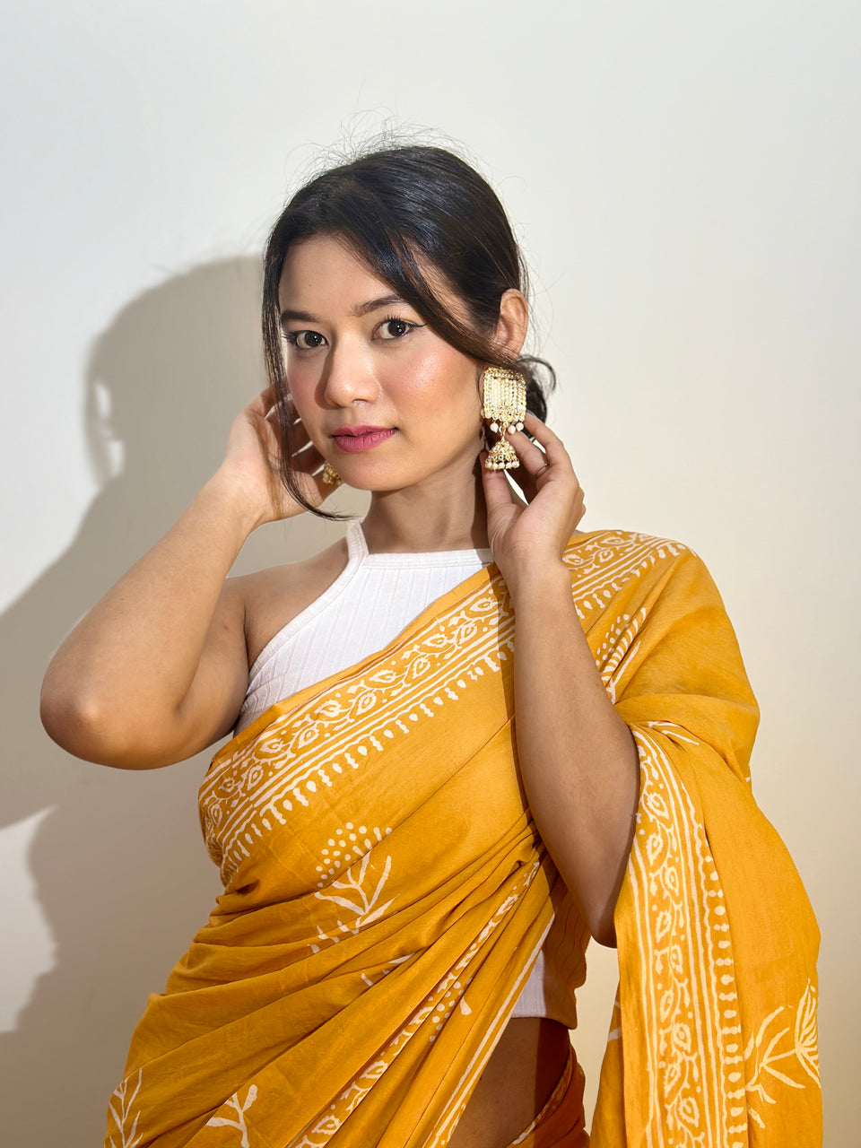 CLOVIRA Pure Soft Mul Cotton Silk Ready-to-Wear Saree with Pocket