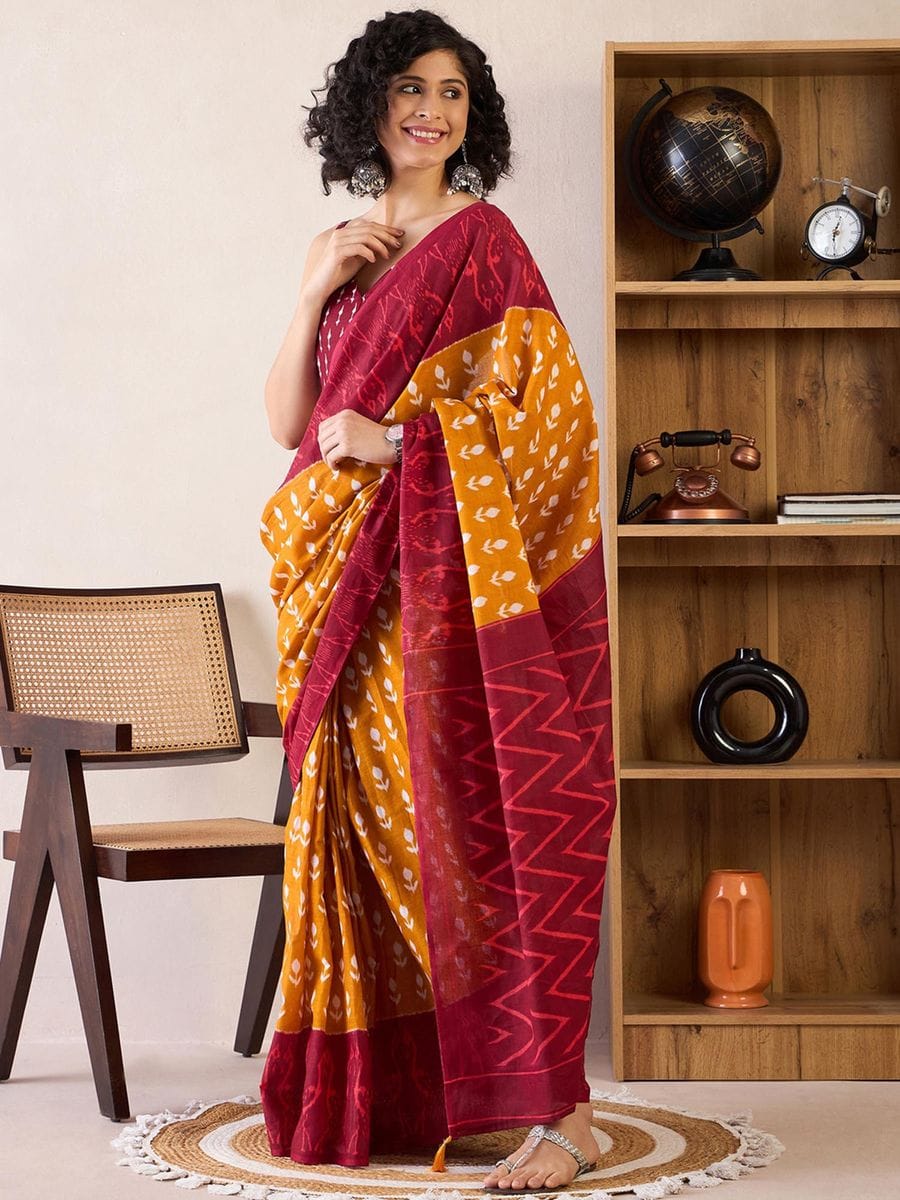 CLOVIRA Pure Soft Mul Cotton Silk Ready-to-Wear Saree with Pocket
