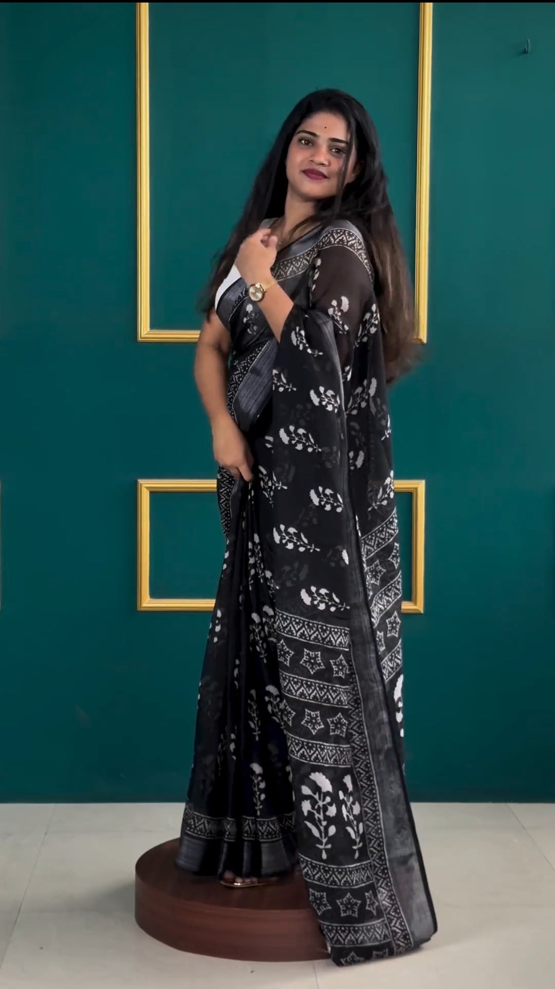 CLOVIRA Black Pure Soft Cotton Ready-to-Wear Saree
