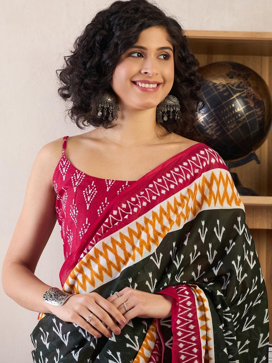 CLOVIRA Pure Soft Mul Cotton Silk Ready-to-Wear Saree with Pocket