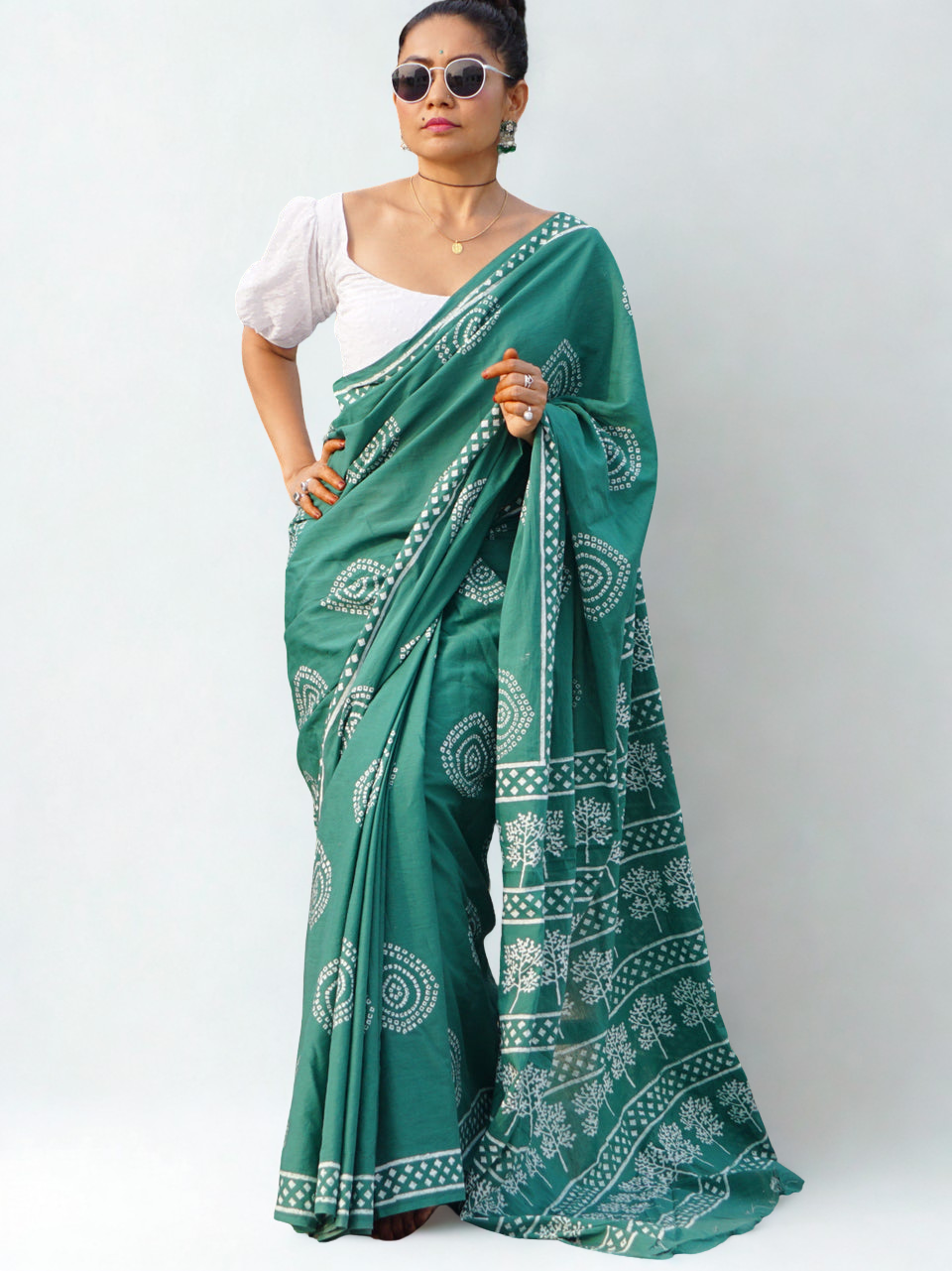 CLOVIRA Pure Soft Mul Cotton Silk Ready-to-Wear Saree with Pocket