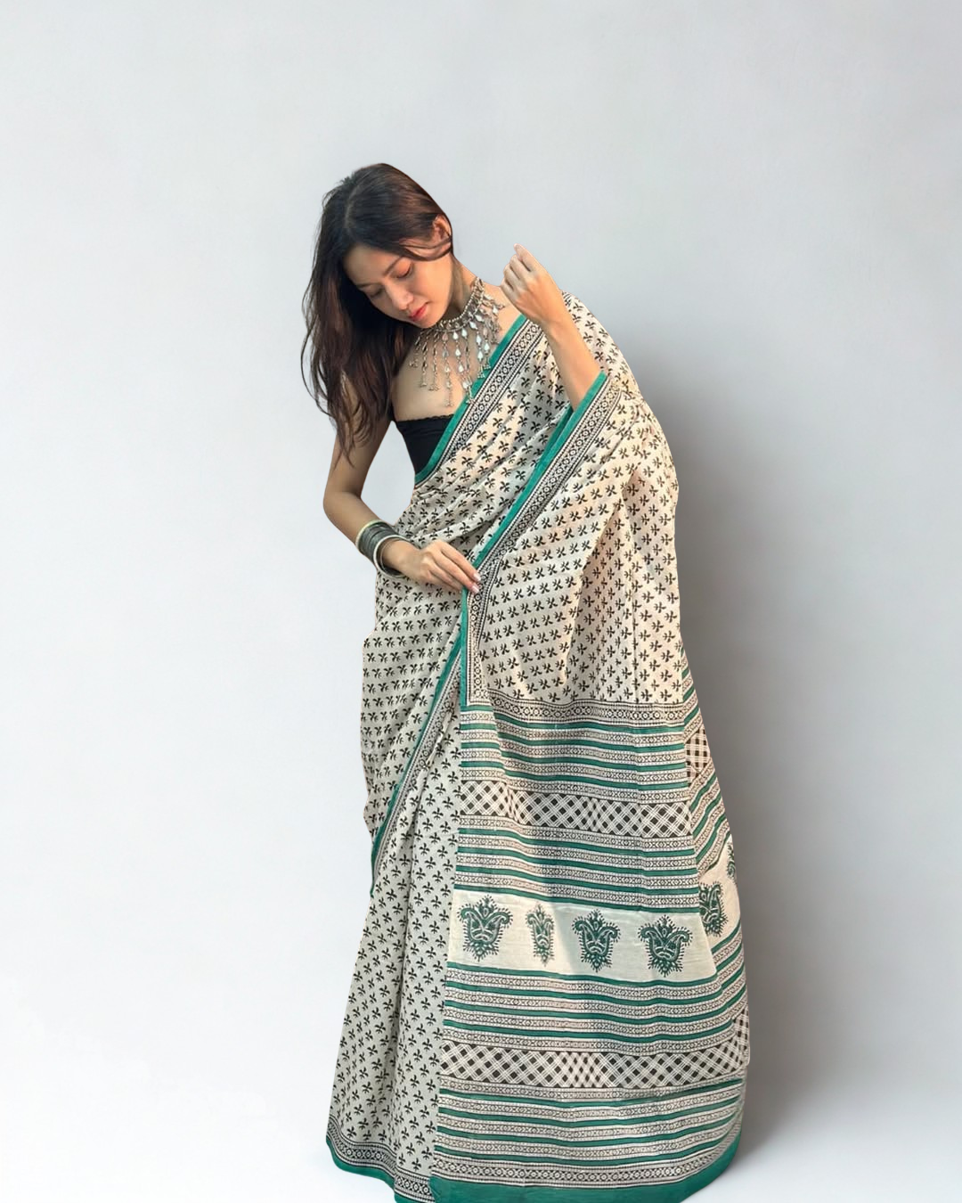 CLOVIRA Pure Soft Mul Cotton Silk Ready-to-Wear Saree with Pocket