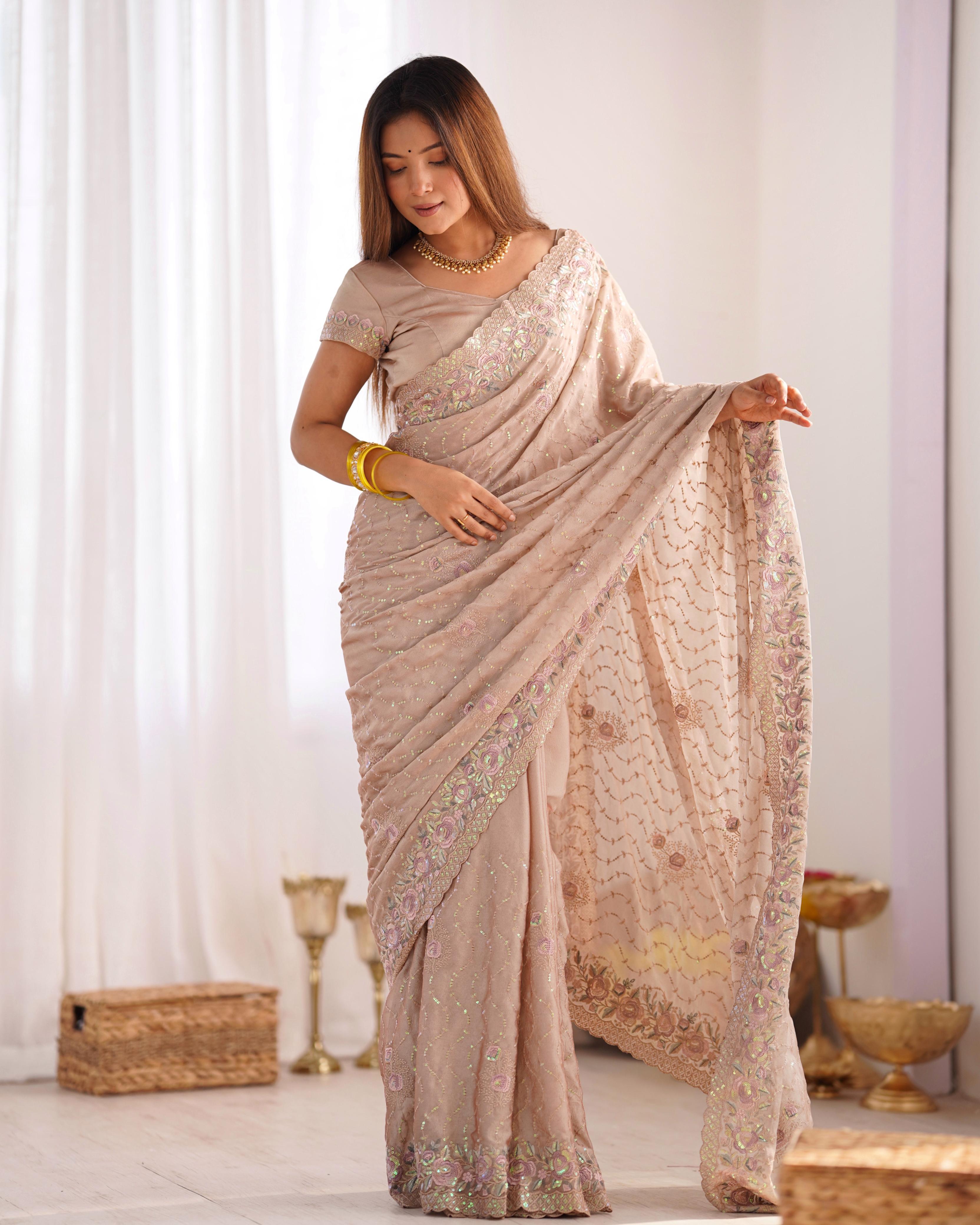 Pure Silky Crush Saree with Multicolor Viscose Sequins & Designer Blouse
