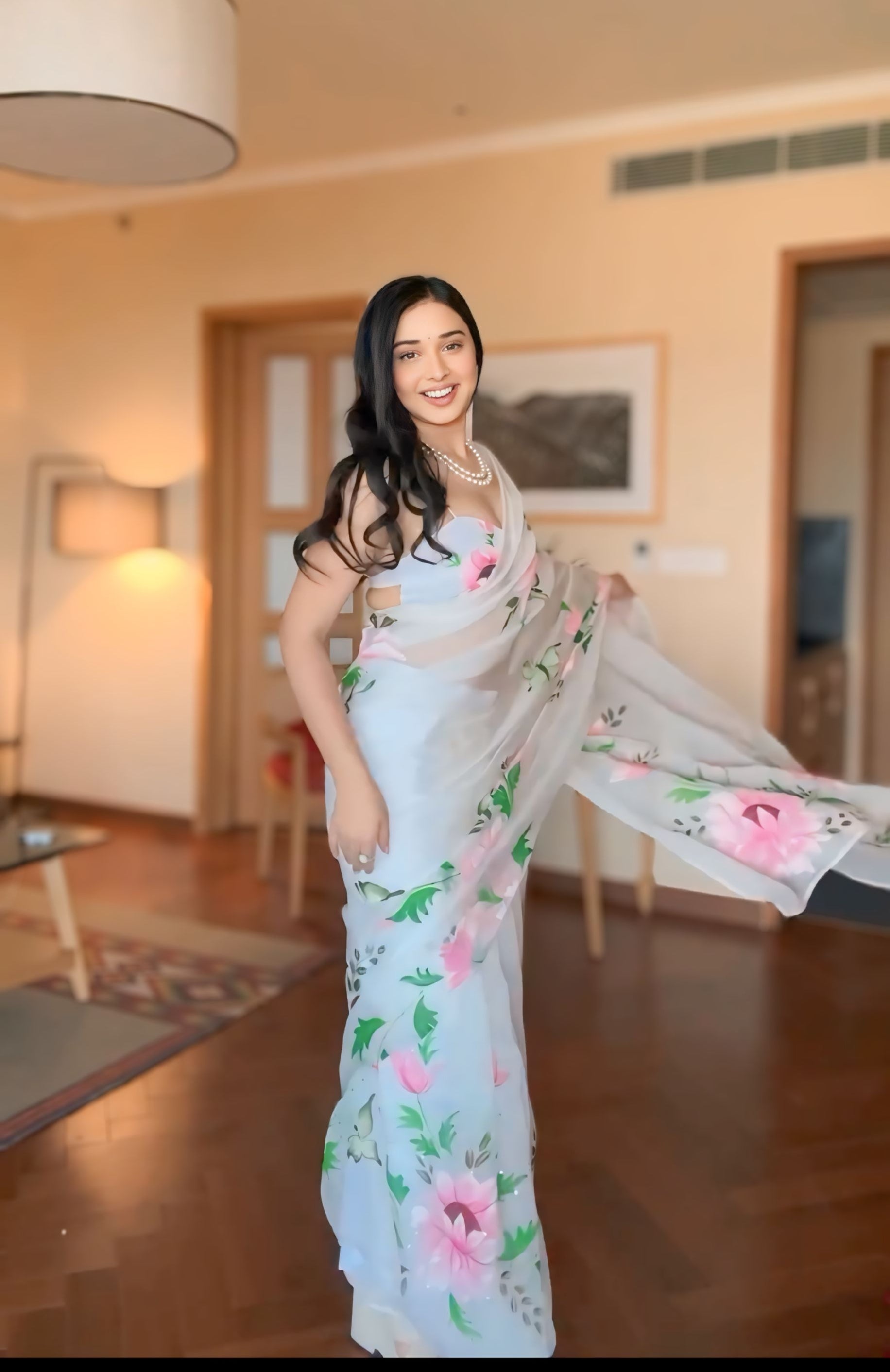 CLOVIRA White Pure Organza Ready-to-Wear Saree