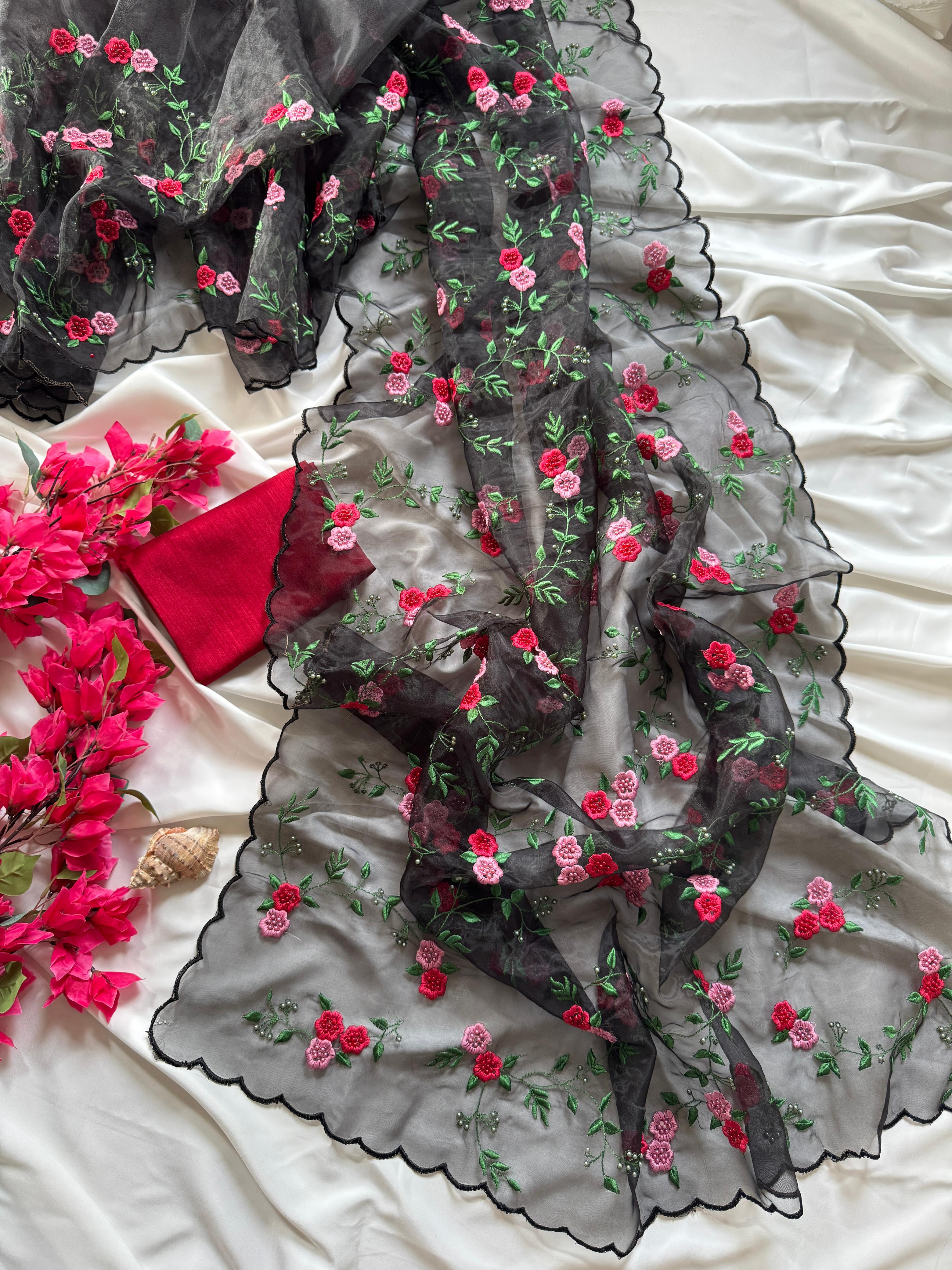 Organza Digital Print Saree with Raw Silk Blouse