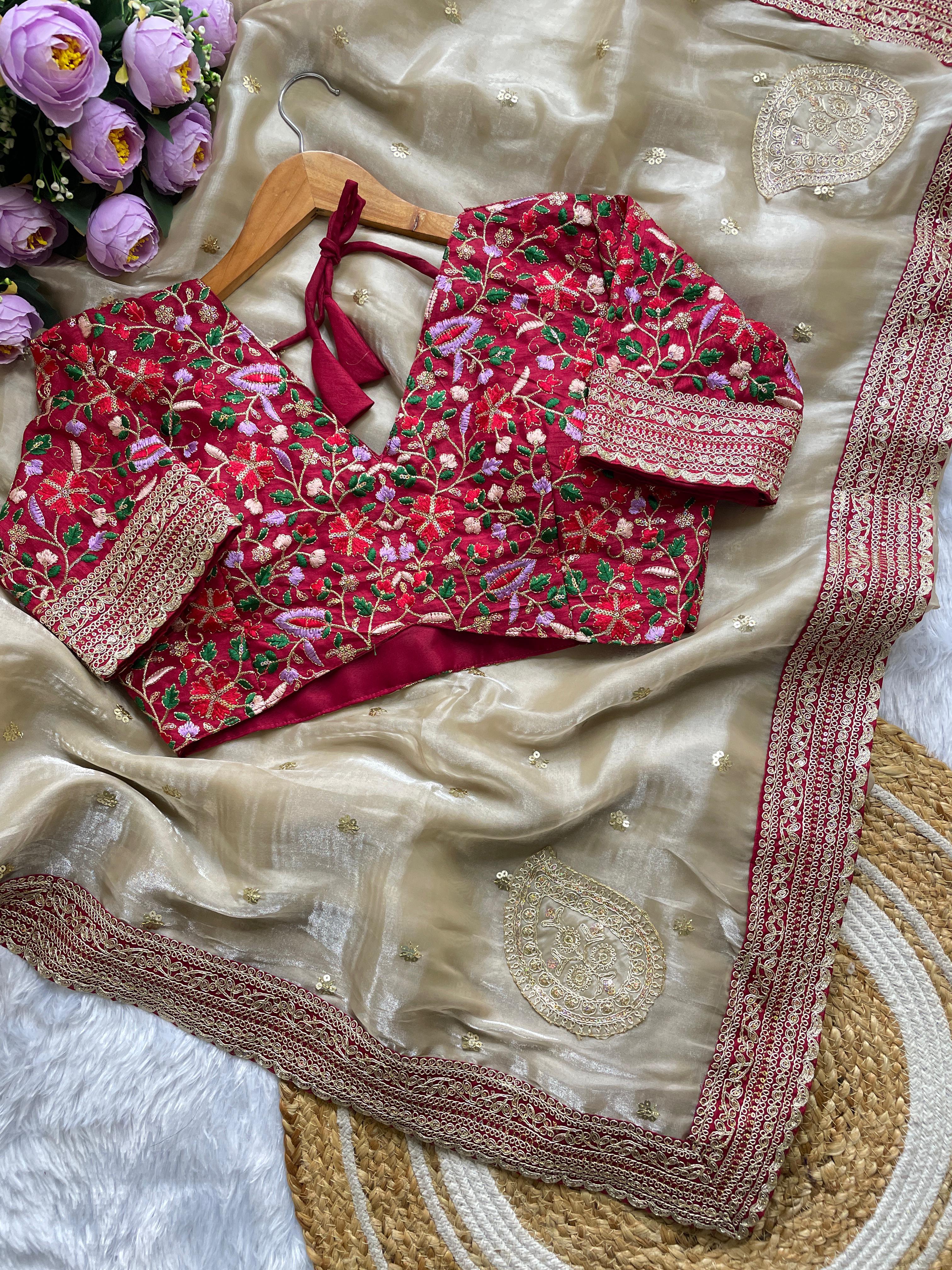 CLOVIRA Beige Soft Jimmy Choo Saree