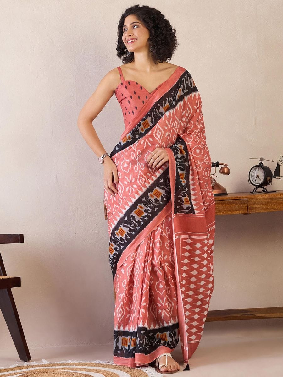 CLOVIRA Pure Soft Mul Cotton Silk Ready-to-Wear Saree with Pocket