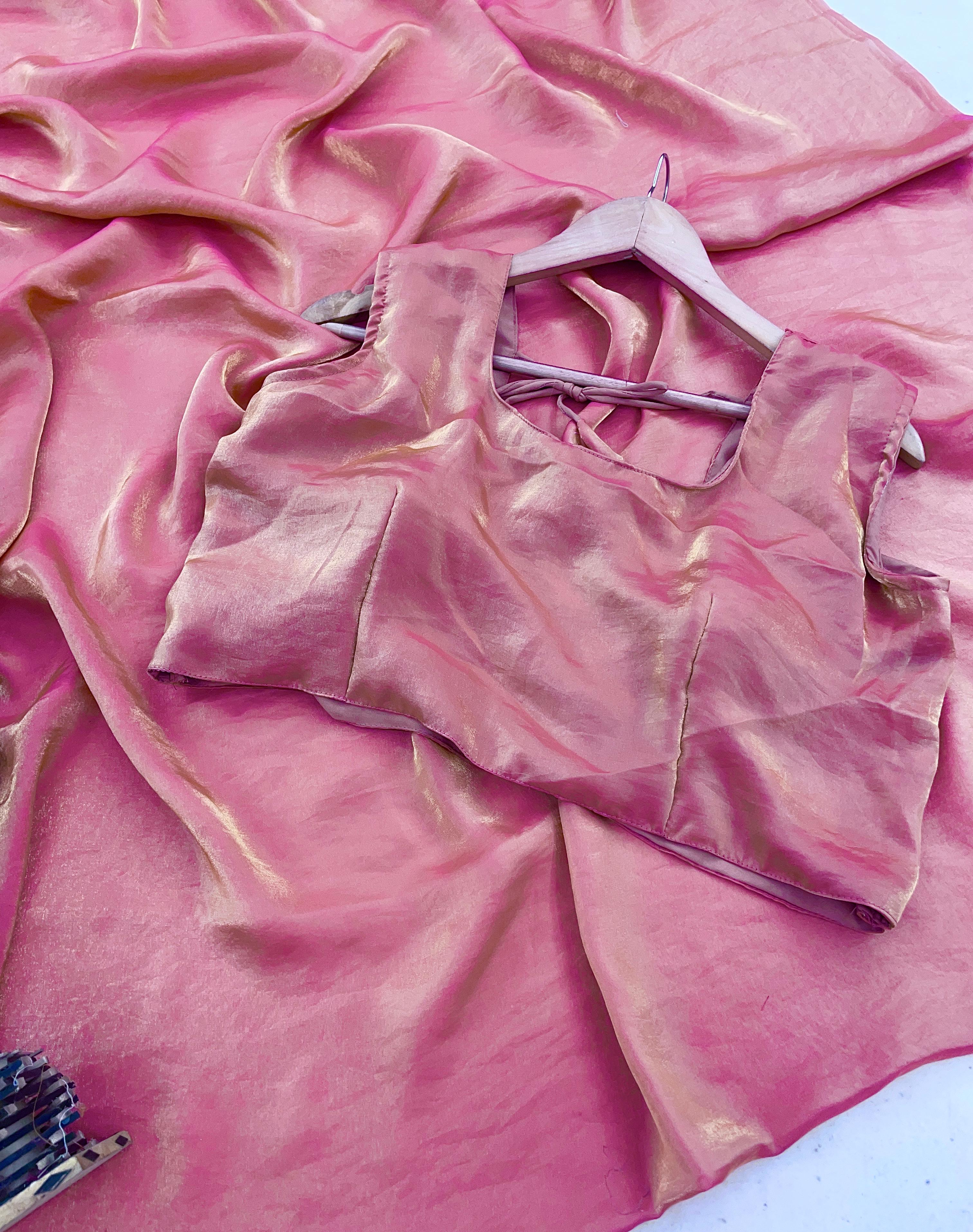 CLOVIRA Metallic Rose Pink Fancy Silk Saree