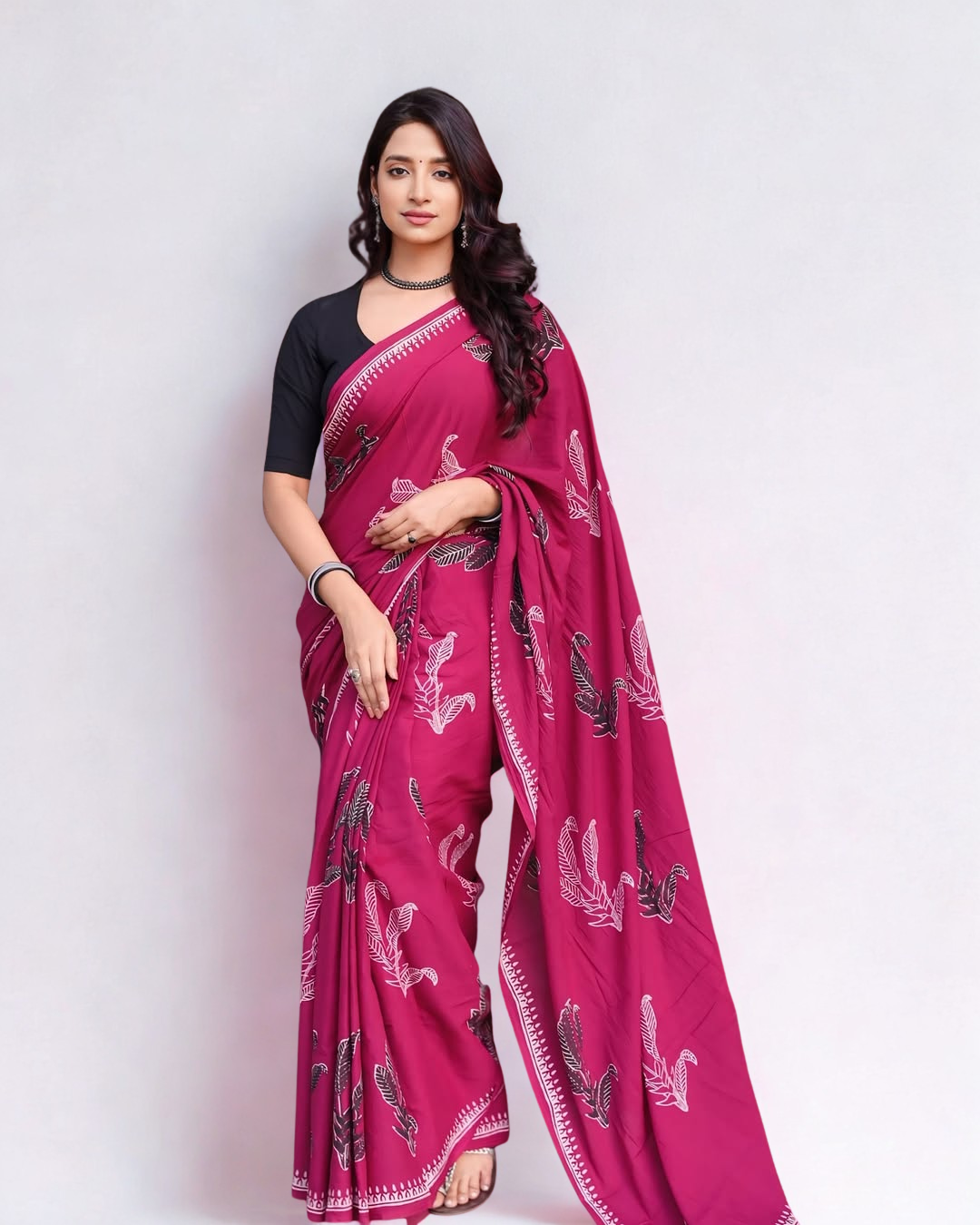 CLOVIRA Pure Soft Mul Cotton Silk Ready-to-Wear Saree with Pocket