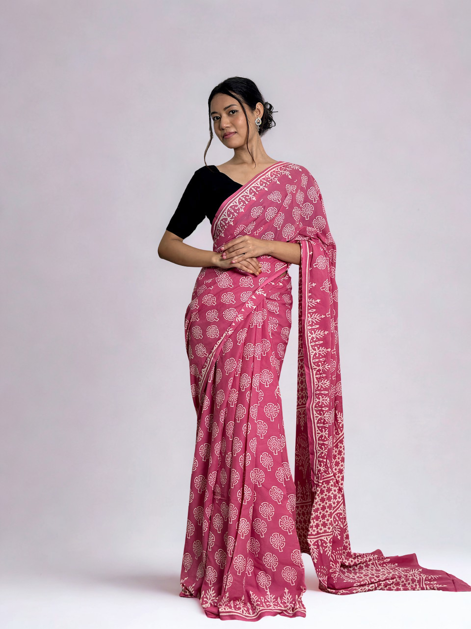 CLOVIRA Pure Soft Mul Cotton Silk Ready-to-Wear Saree with Pocket