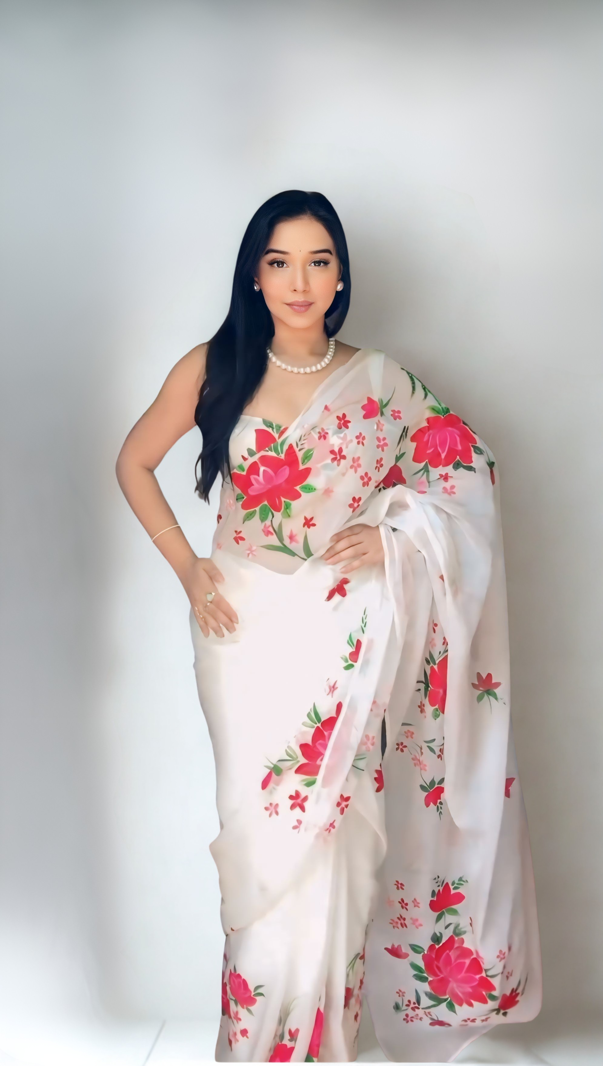 CLOVIRA White Pure Organza Ready-to-Wear Saree