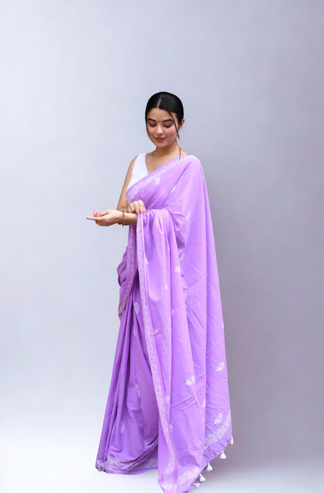 CLOVIRA Pure Soft Mul Cotton Silk Ready-to-Wear Saree with Pocket