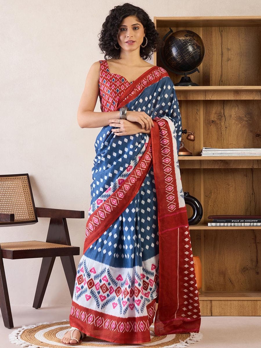 CLOVIRA Pure Soft Mul Cotton Silk Ready-to-Wear Saree with Pocket