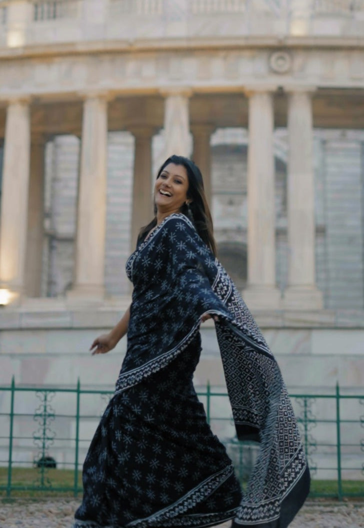 CLOVIRA Black Pure Soft Cotton Ready-to-Wear Saree