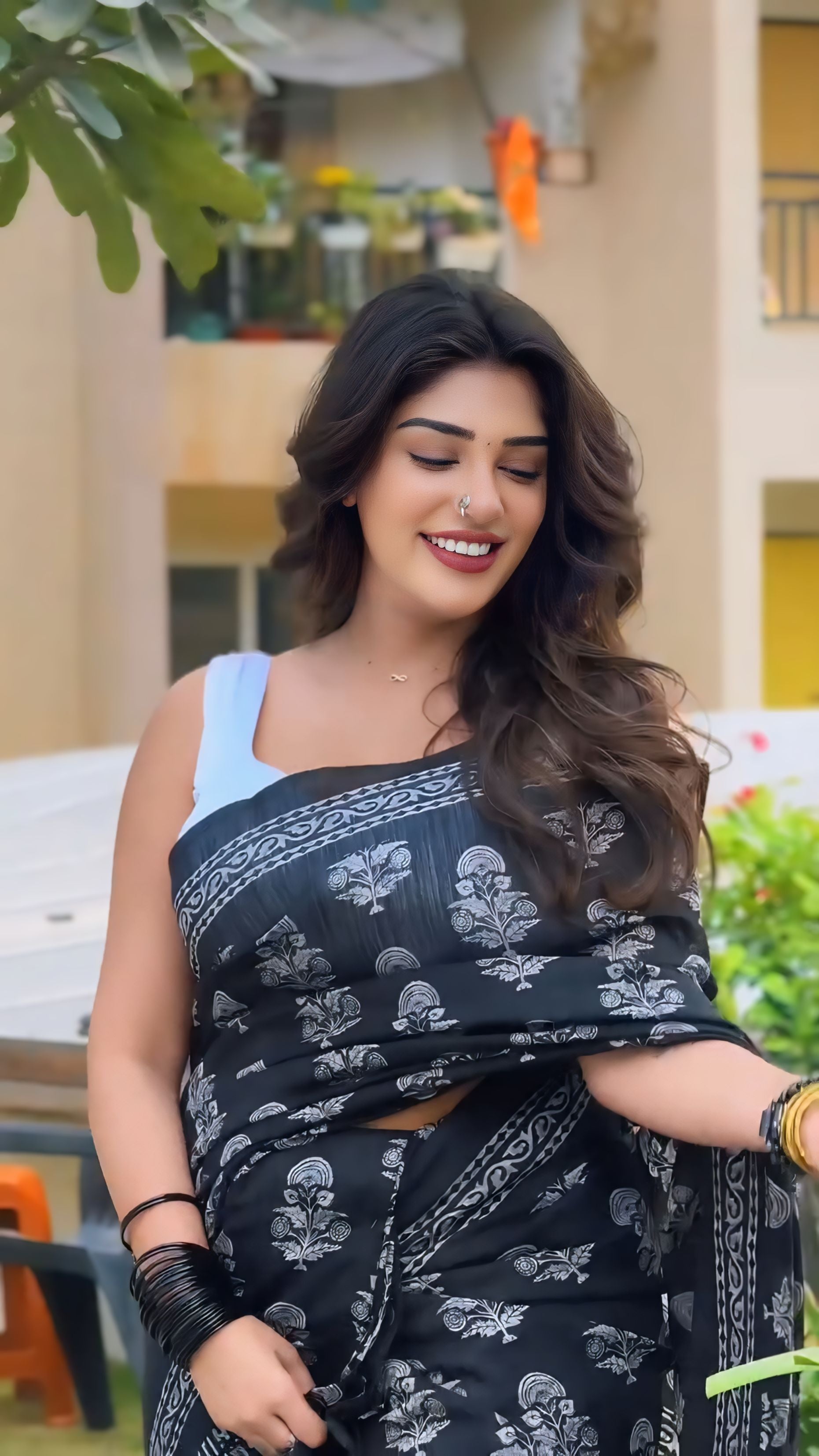 CLOVIRA Black Pure Soft Cotton Ready-to-Wear Saree