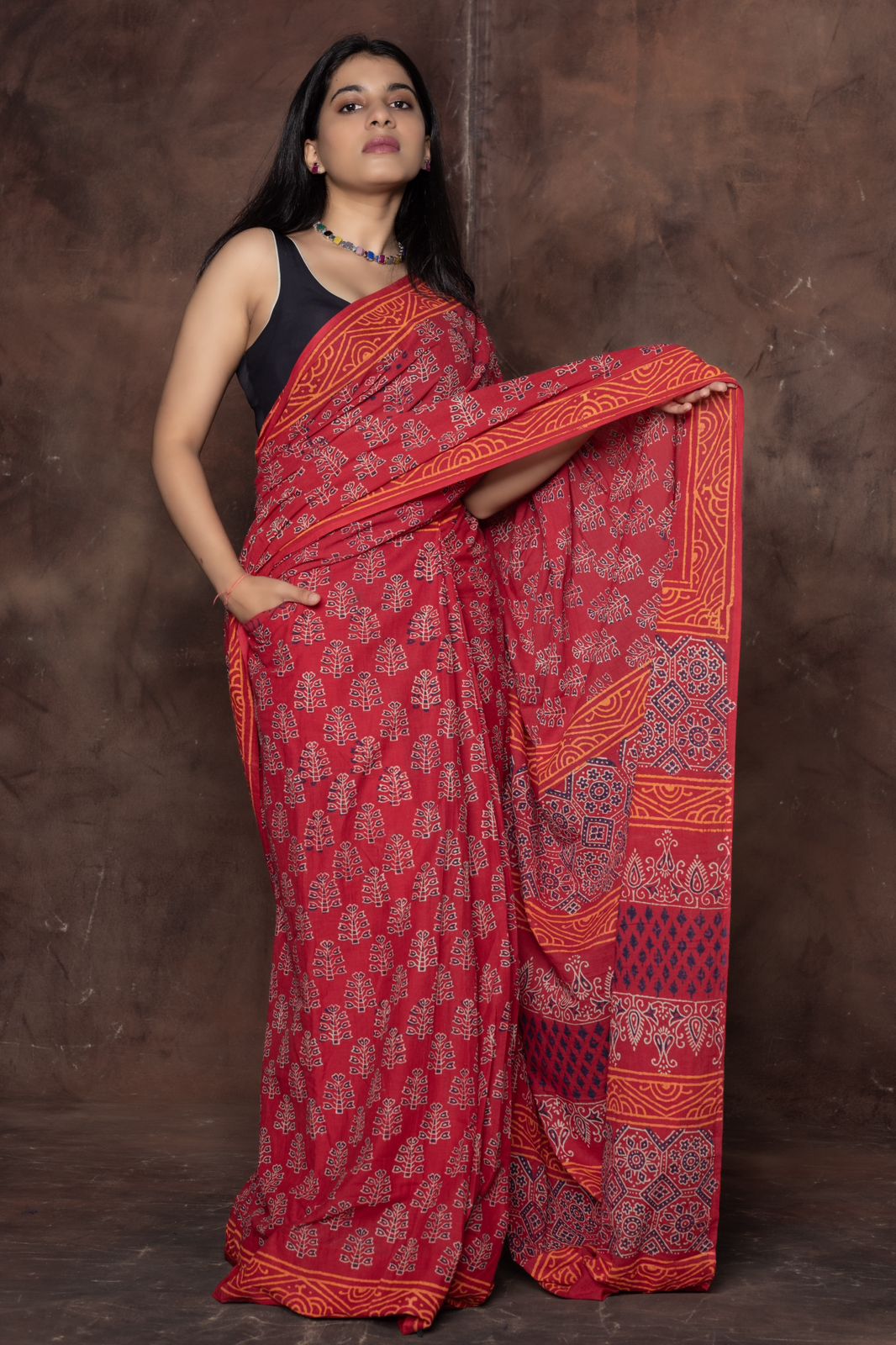 CLOVIRA Pure Soft Mul Cotton Silk Ready-to-Wear Saree with Pocket
