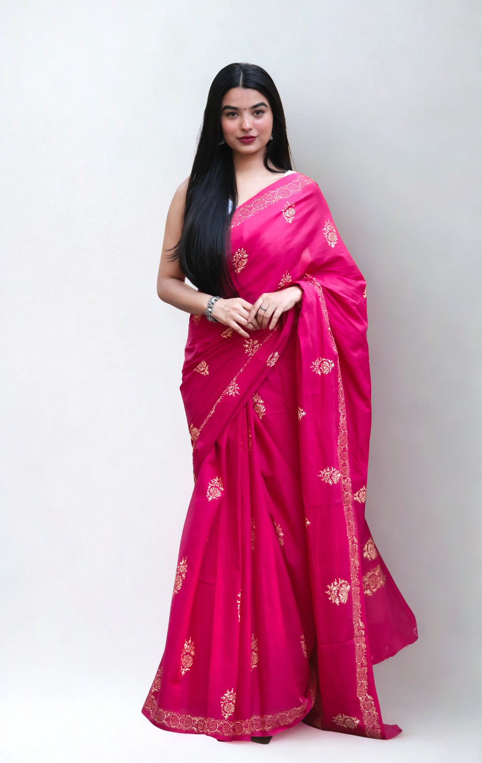 CLOVIRA Pure Soft Mul Cotton Silk Ready-to-Wear Saree with Pocket