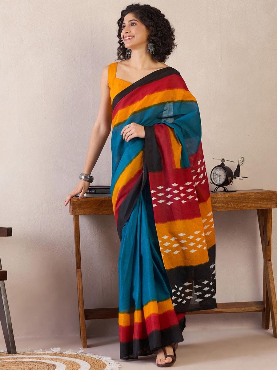 CLOVIRA Pure Soft Mul Cotton Silk Ready-to-Wear Saree with Pocket