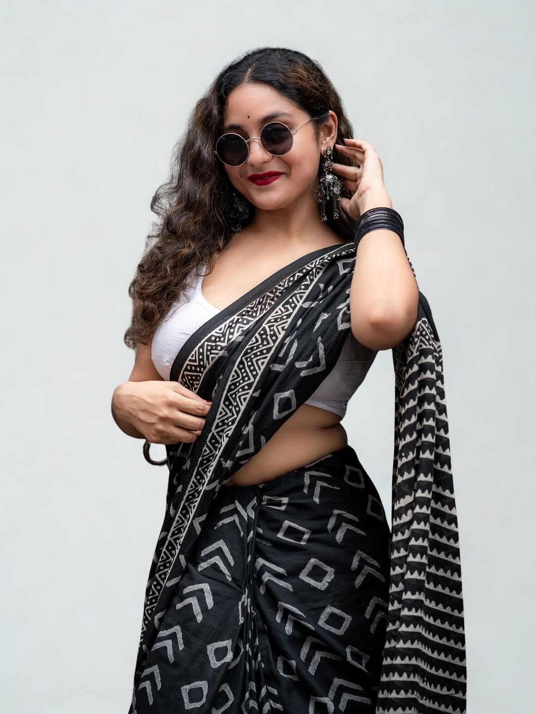 CLOVIRA Pure Soft Mul Cotton Silk Ready-to-Wear Saree with Pocket