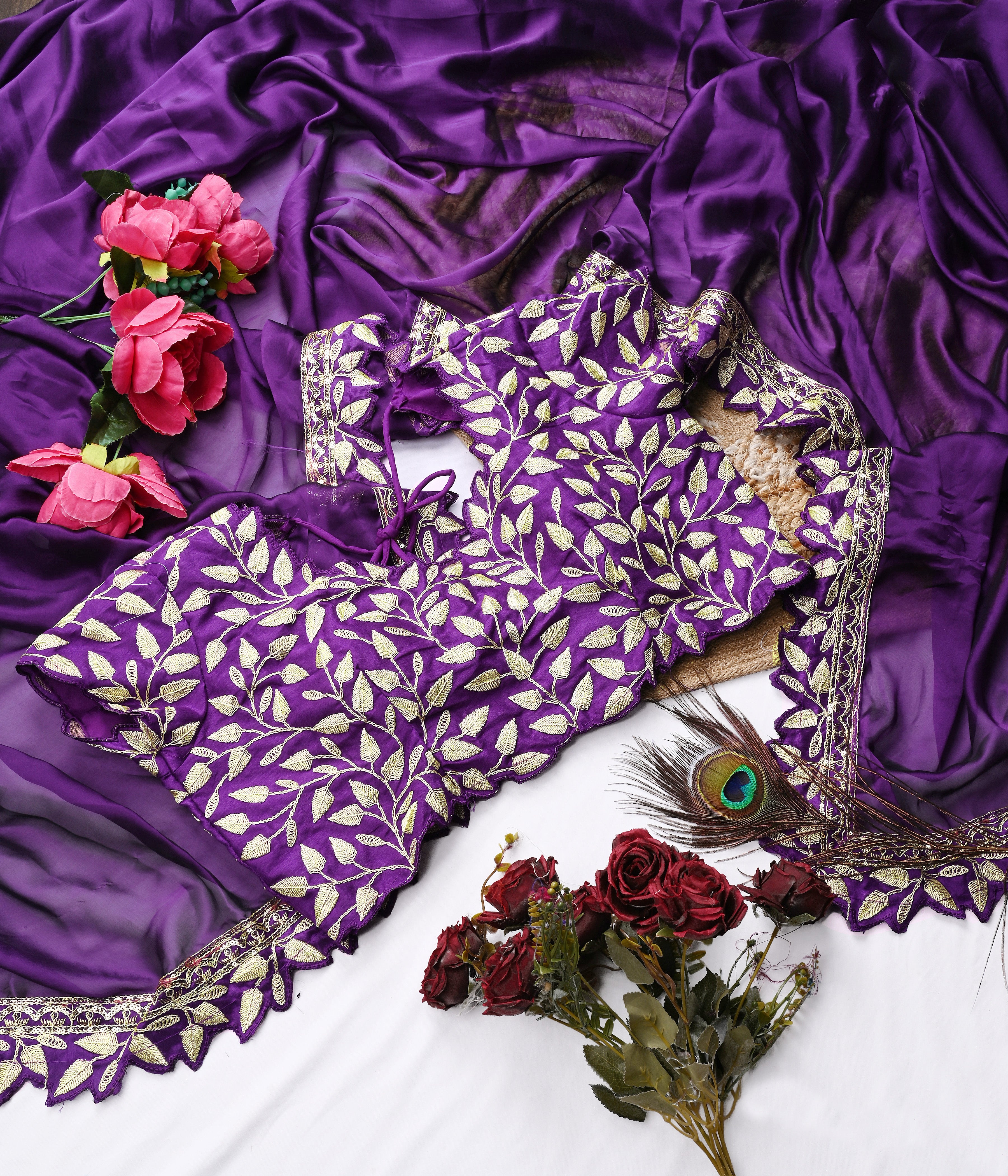 Embrace the Violet Vibes wrapped in Sheer Elegance and detailed with Cutwork Charm