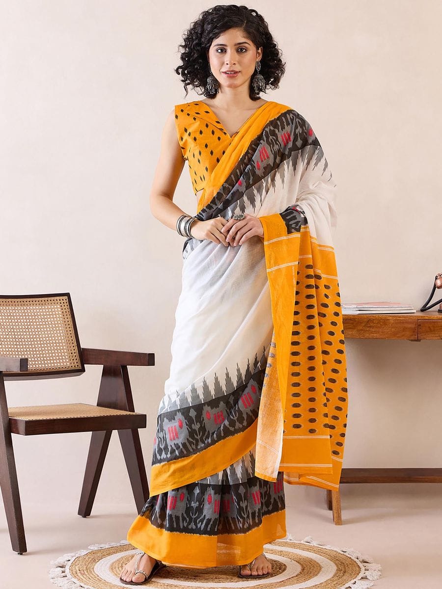 CLOVIRA Pure Soft Mul Cotton Silk Ready-to-Wear Saree with Pocket