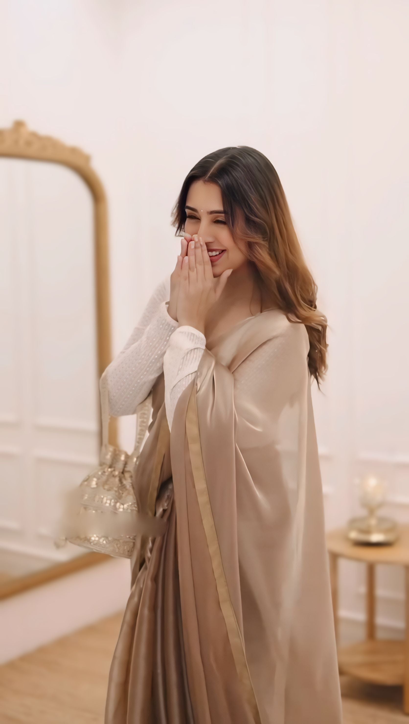 CLOVIRA Golden Bronze Fancy Silk Saree