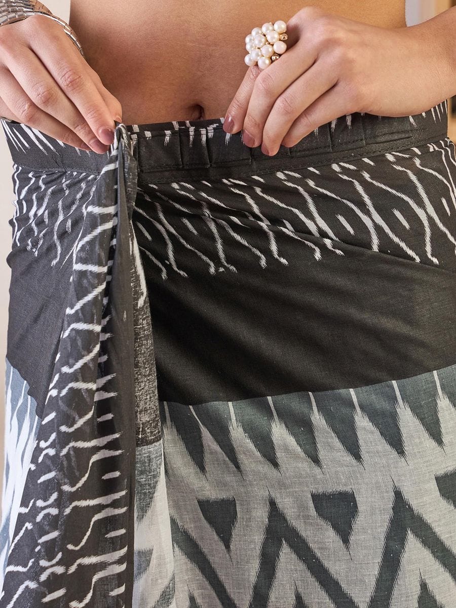 CLOVIRA Pure Soft Mul Cotton Silk Ready-to-Wear Saree with Pocket