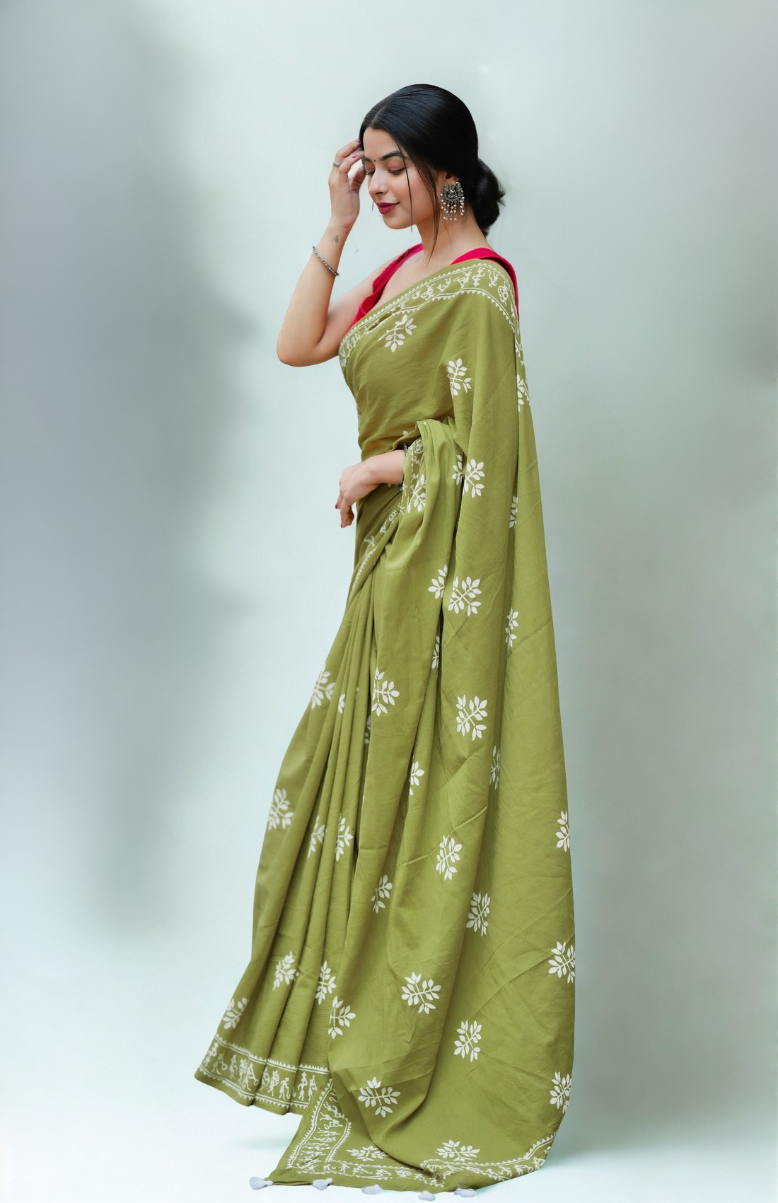 CLOVIRA Pure Soft Mul Cotton Silk Ready-to-Wear Saree with Pocket