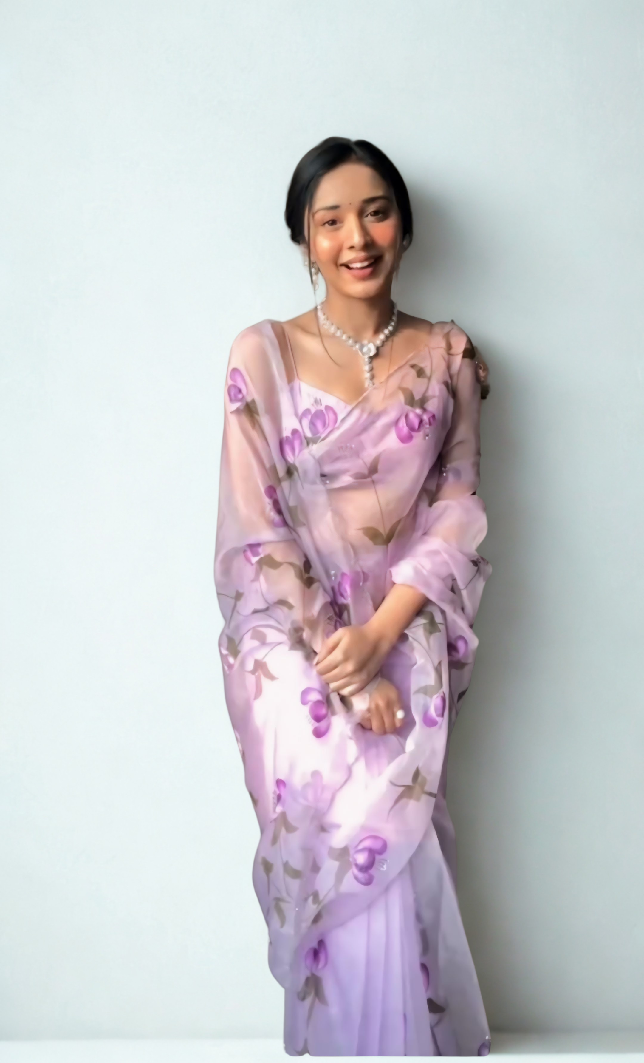 CLOVIRA Purple Pure Organza Ready-to-Wear Saree