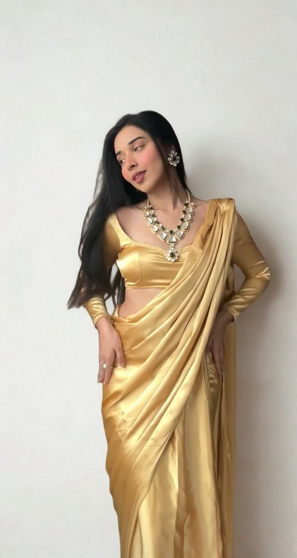 CLOVIRA Pure Satin Silk Ready-to-Wear Saree