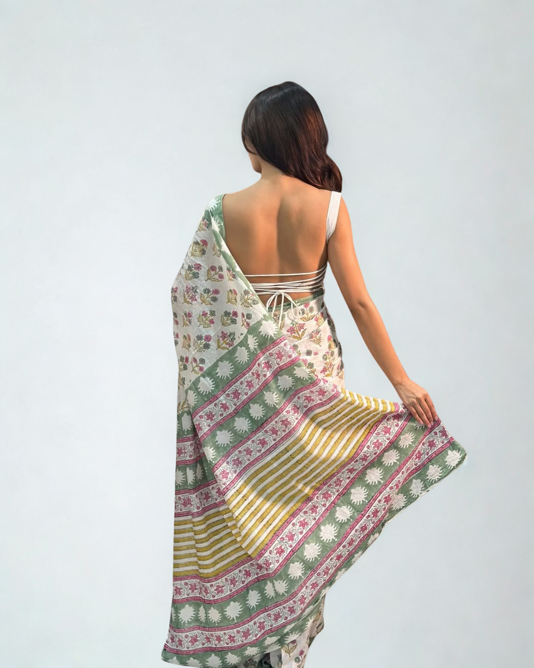 CLOVIRA Pure Soft Mul Cotton Silk Ready-to-Wear Saree with Pocket