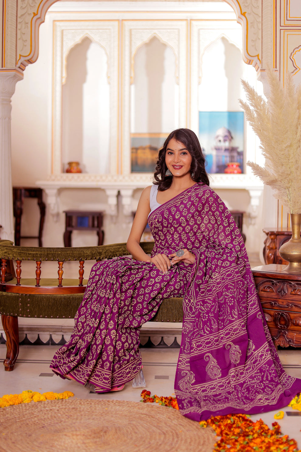 CLOVIRA Magenta Purple Pure Soft Cotton Ready-to-Wear Saree