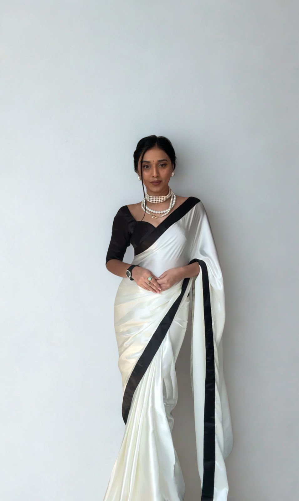 CLOVIRA Pure Satin Silk Ready-to-Wear Saree