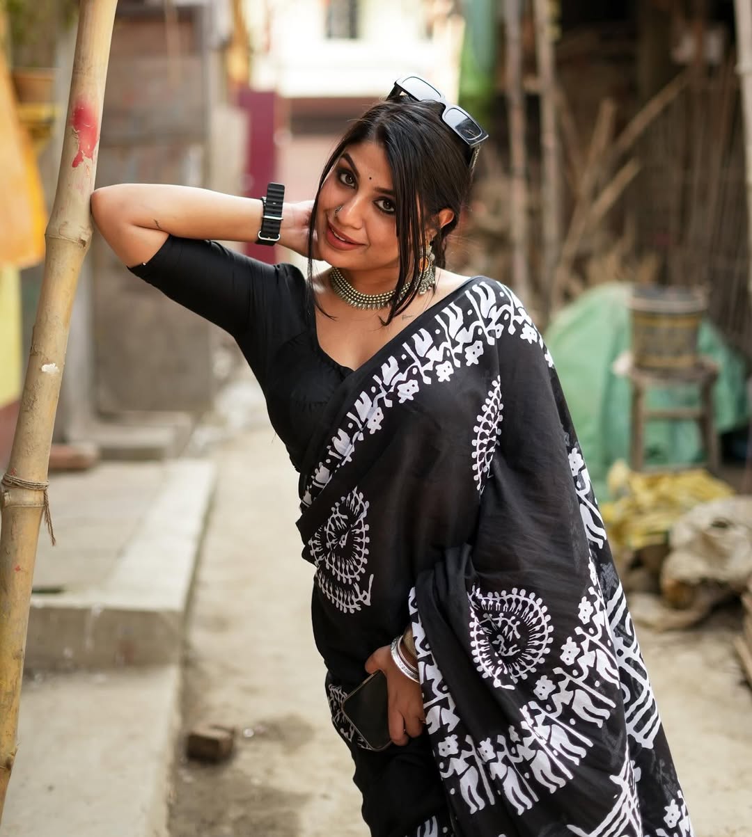 CLOVIRA Black Pure Soft Cotton Ready-to-Wear Saree