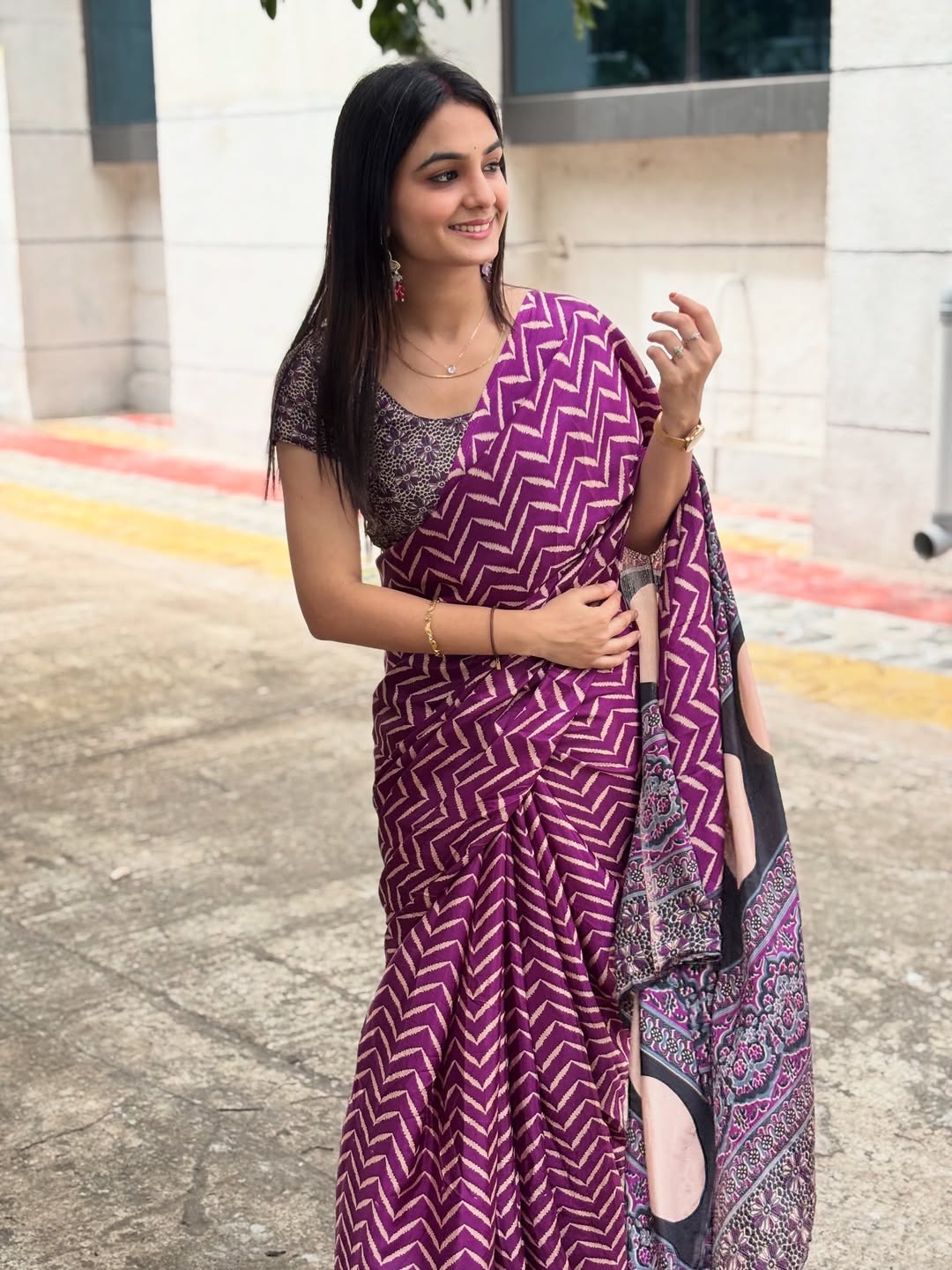 CLOVIRA Purple Pure Soft Crepe Silk Ready-to-Wear Saree