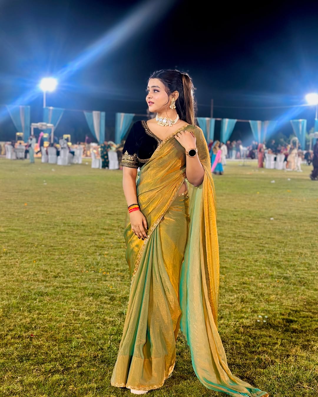 CLOVIRA Two Tone Fancy Silk Saree with Stitched Blouse | Elegant Designer Party Wear Collection