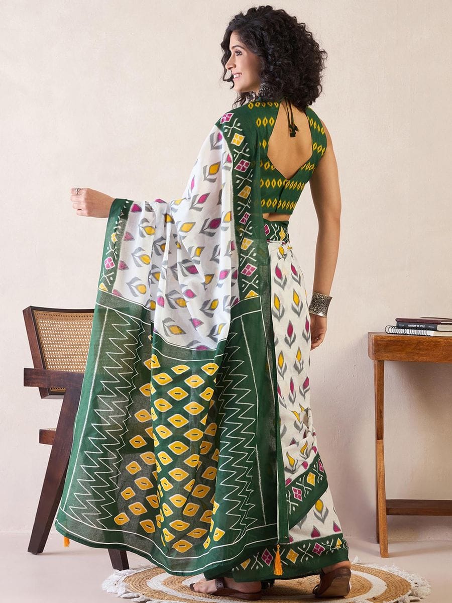 CLOVIRA Pure Soft Mul Cotton Silk Ready-to-Wear Saree with Pocket