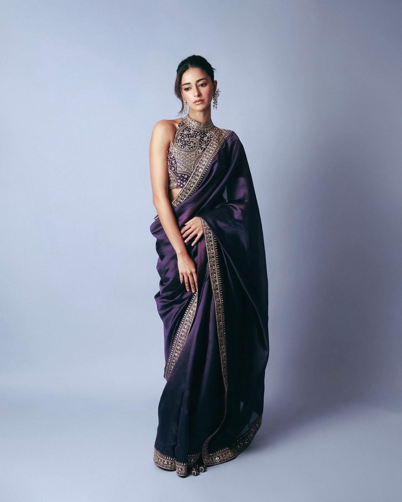 CLOVIRA Purple Two-Tone Fancy Silk Saree