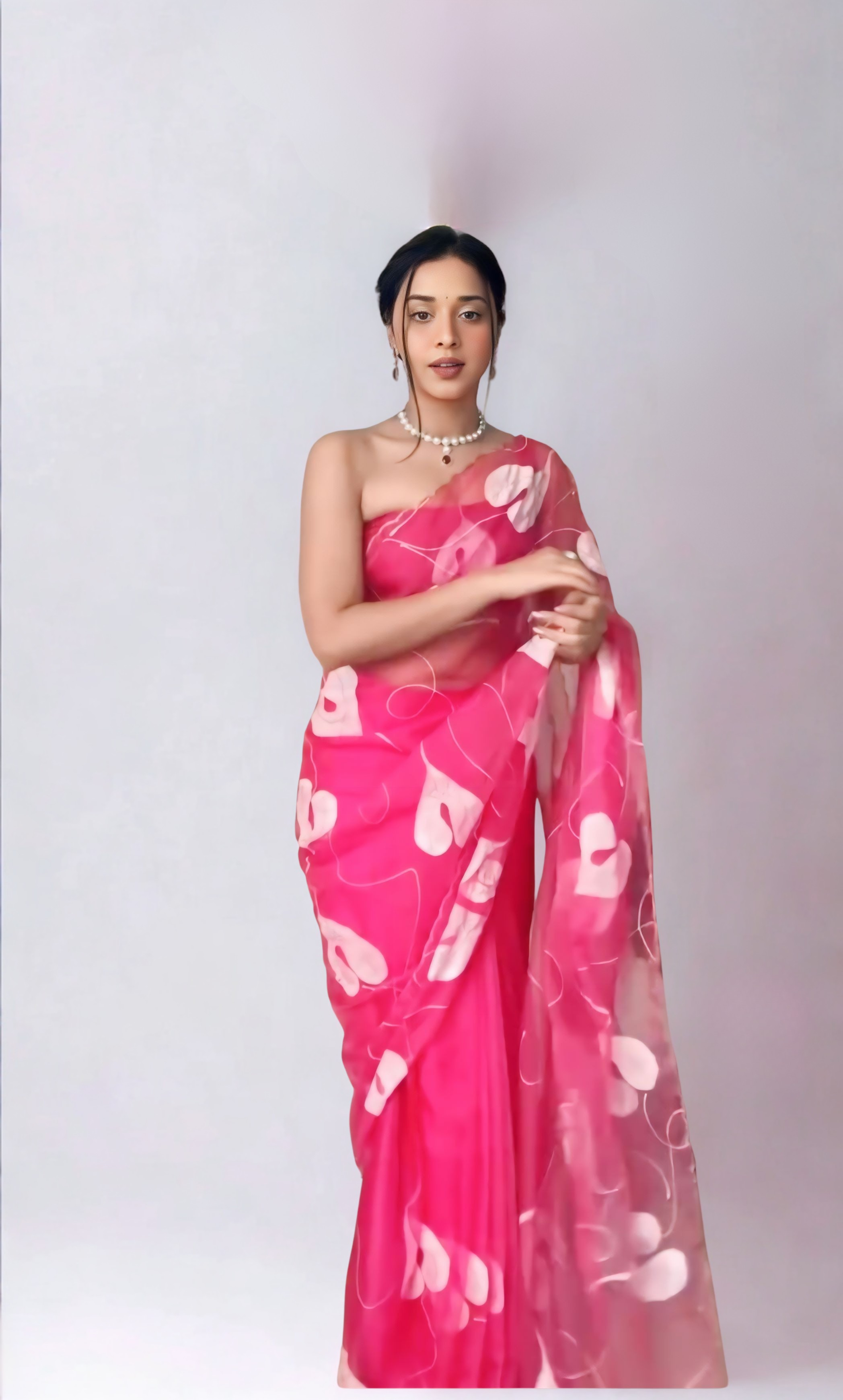 CLOVIRA Rani Pure Organza Ready-to-Wear Saree